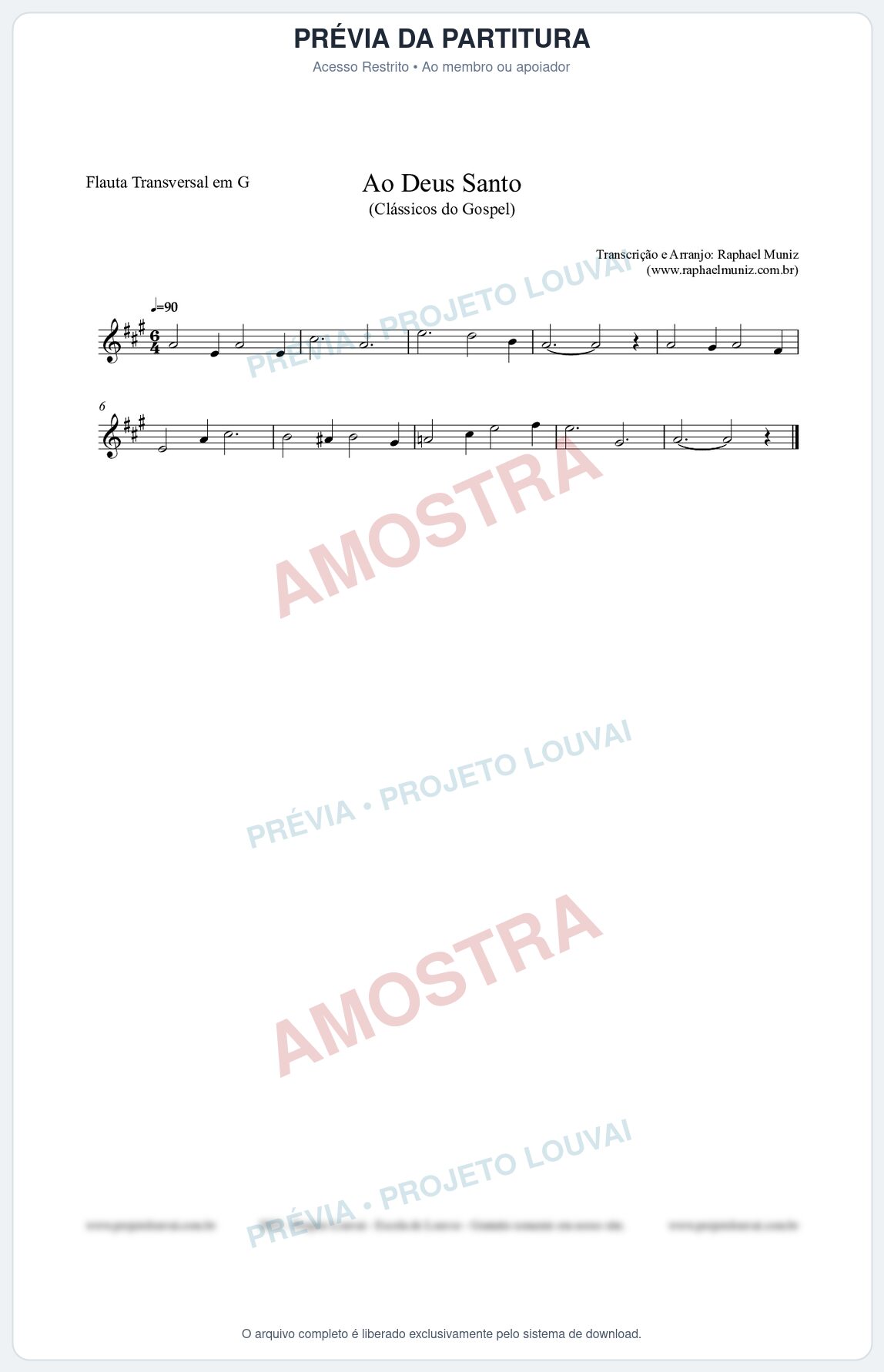 Prévia protegida da primeira página da partitura Partitura para Flauta Transversal em G - Ao Deus Santo - CC nº4 - Clássicos do Gospel
