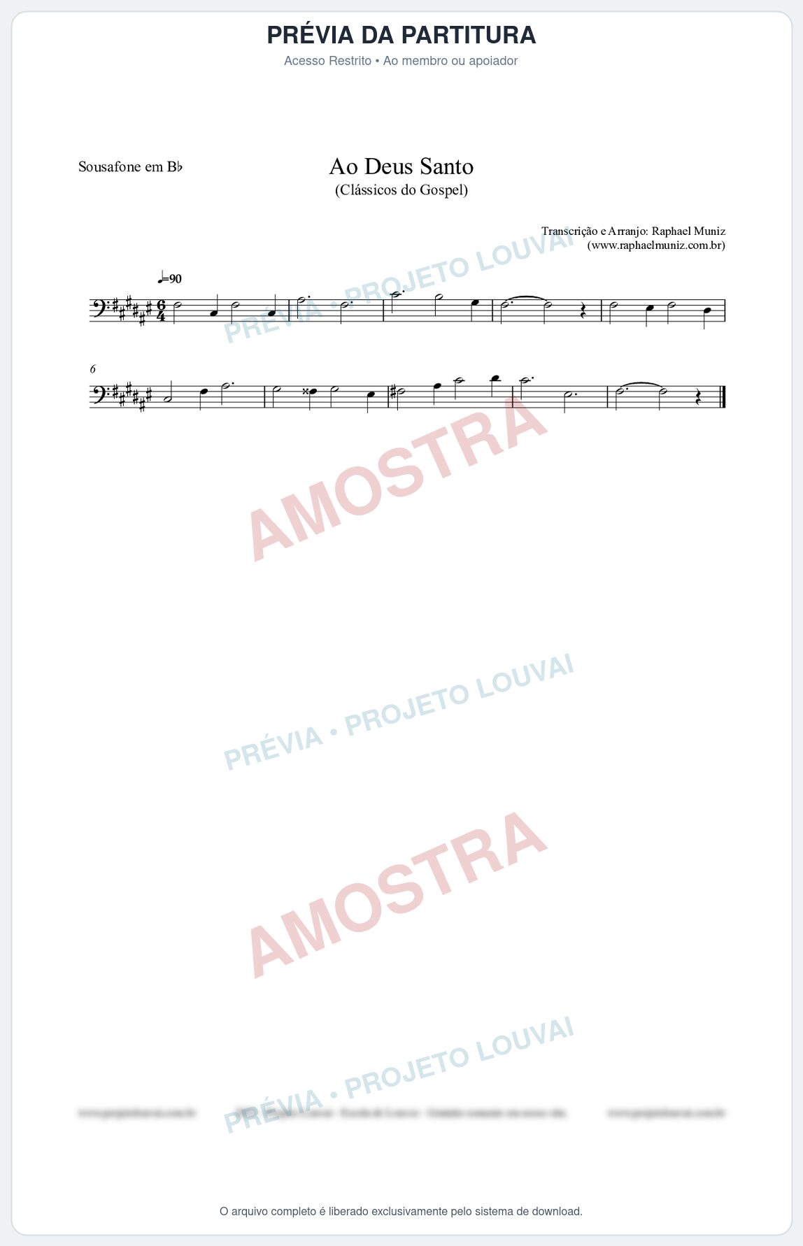 Prévia protegida da primeira página da partitura Partitura para Sousafone em Bb - Ao Deus Santo - CC nº4 - Clássicos do Gospel