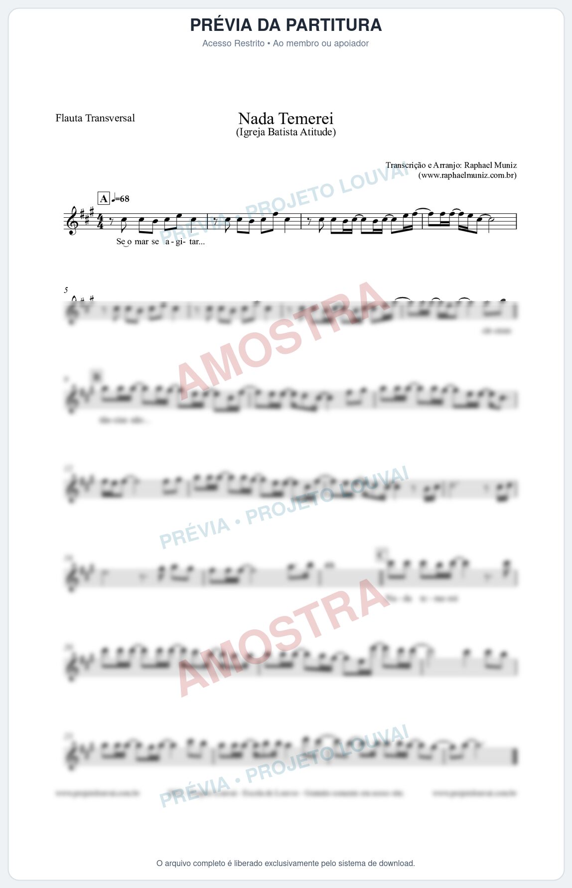 Prévia protegida da primeira página da partitura Partitura para Flauta Transversal - Nada Temerei - Igreja Batista Atitude