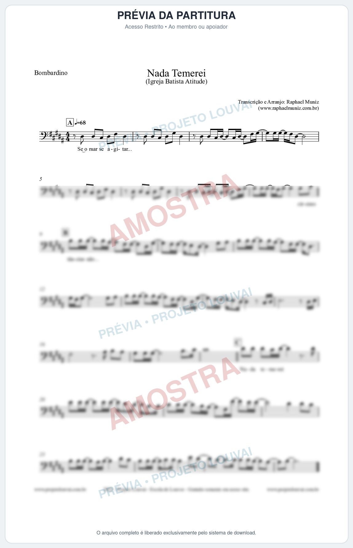 Prévia protegida da primeira página da partitura Partitura para Bombardino - Nada Temerei - Igreja Batista Atitude