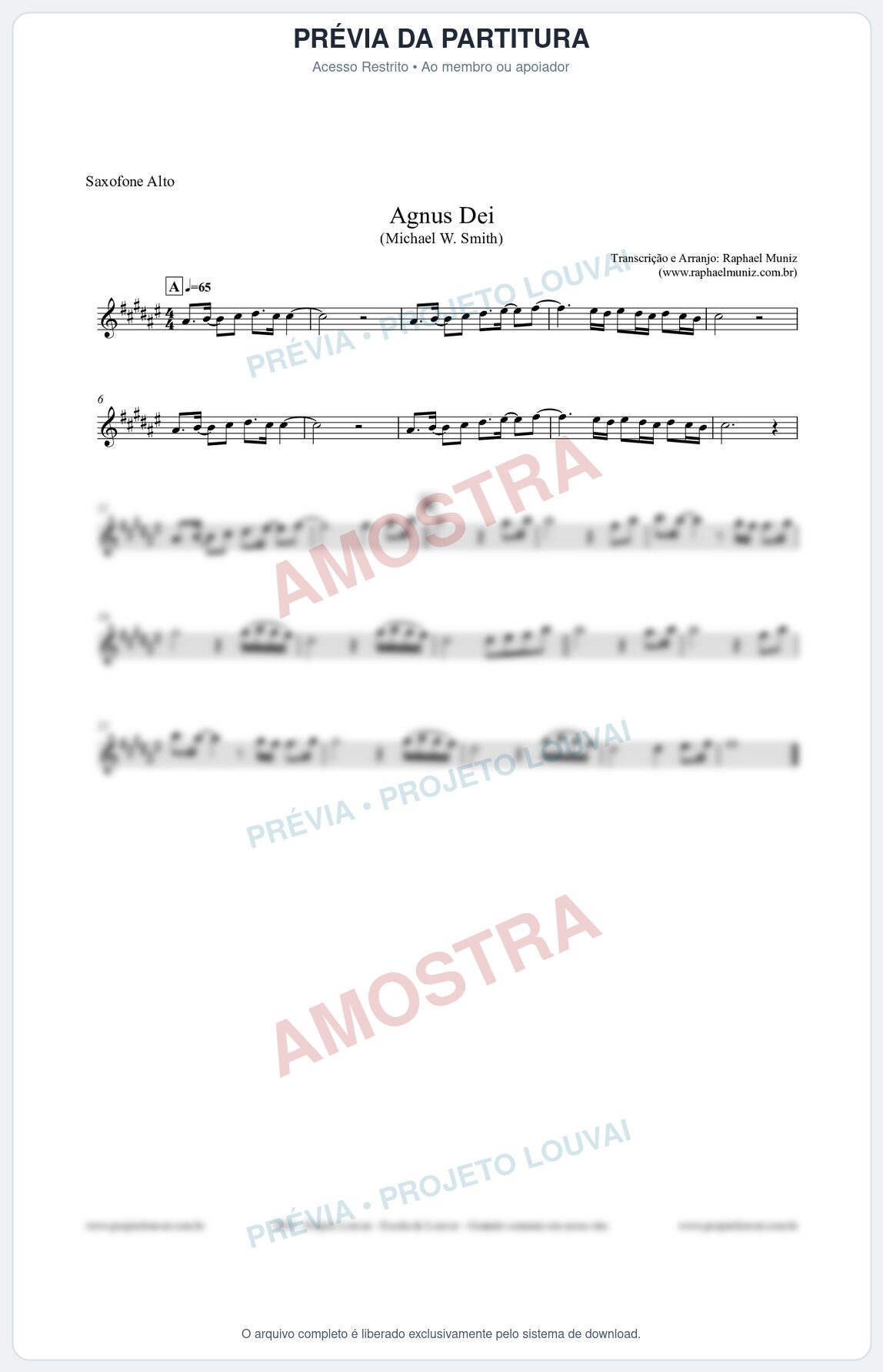 Prévia protegida da primeira página da partitura Partitura para Sax Alto - Agnus Dei - Michael W. Smith