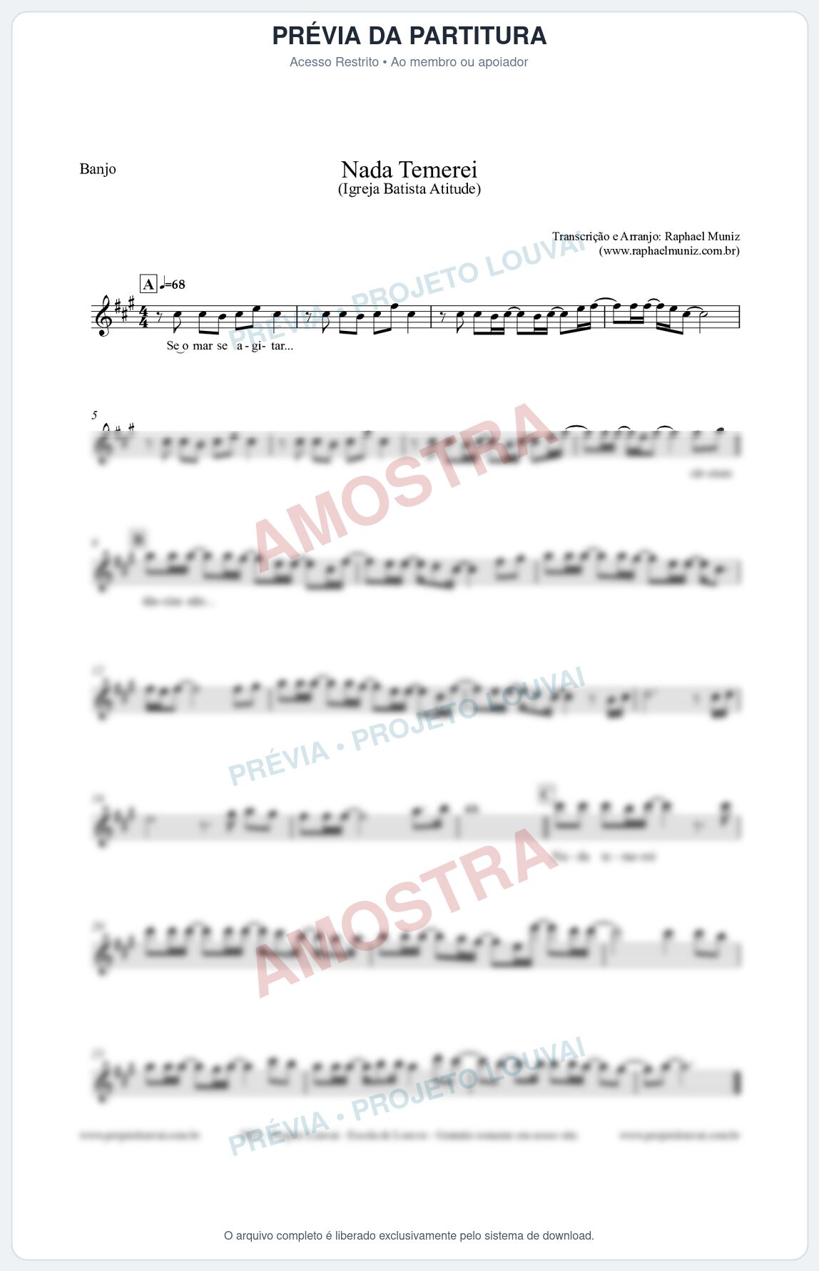 Prévia protegida da primeira página da partitura Partitura para Banjo - Nada Temerei - Igreja Batista Atitude