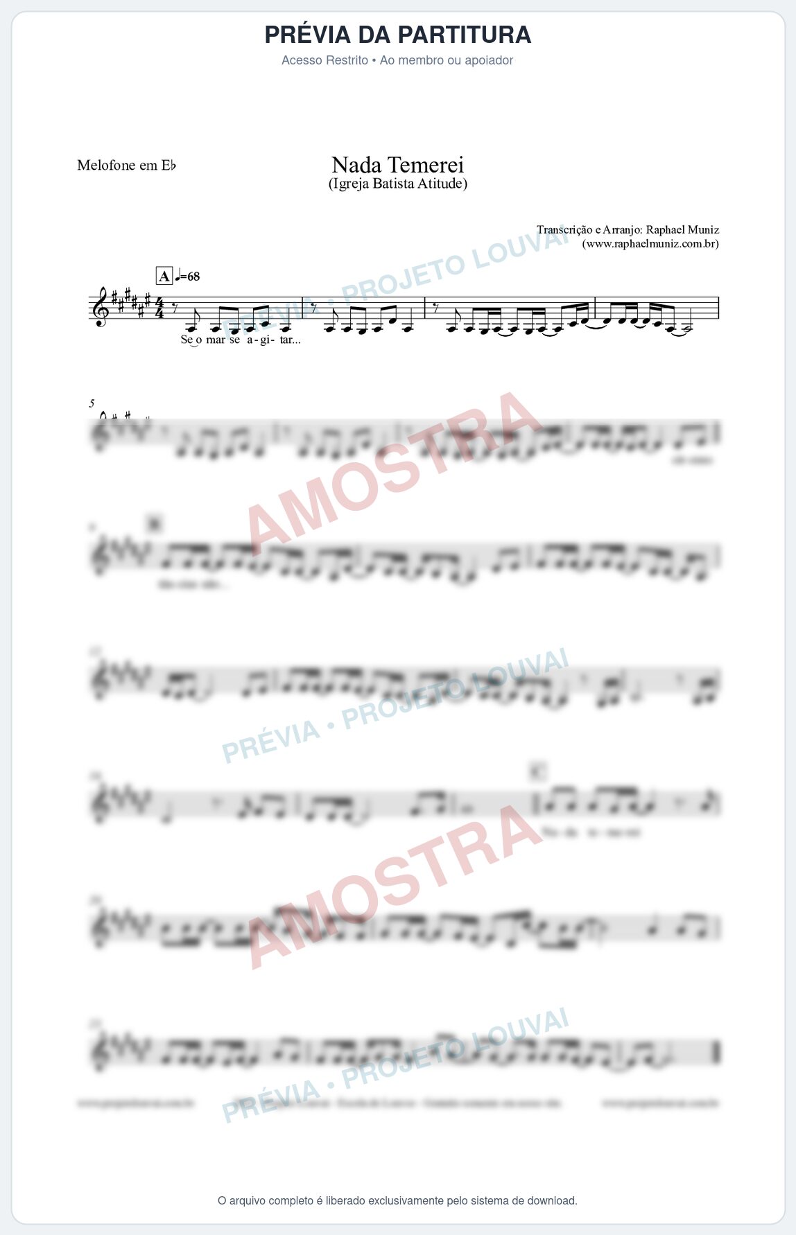 Prévia protegida da primeira página da partitura Partitura para Melofone em Eb - Nada Temerei - Igreja Batista Atitude