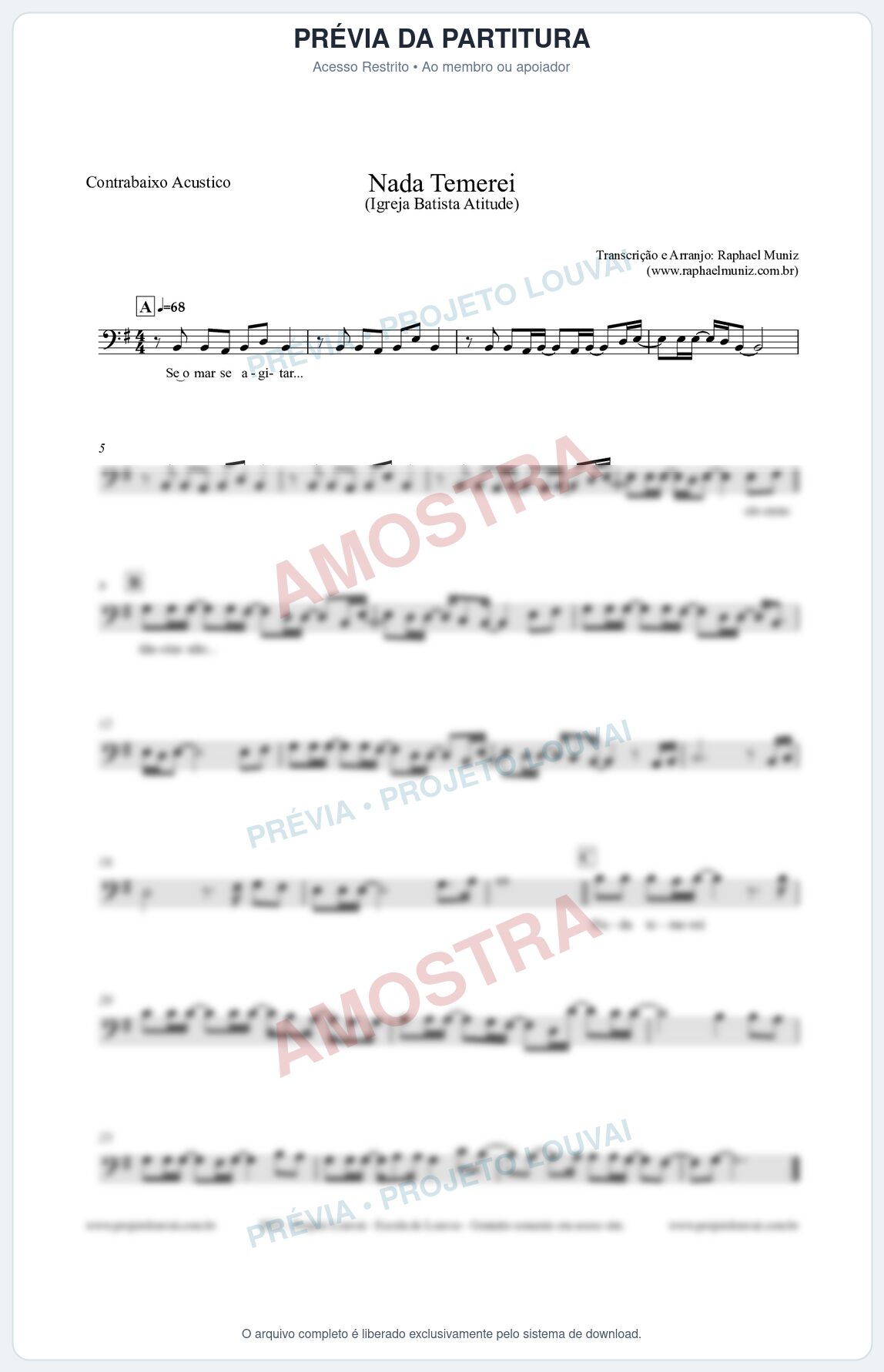Prévia protegida da primeira página da partitura Partitura para Contrabaixo Acústico - Nada Temerei - Igreja Batista Atitude