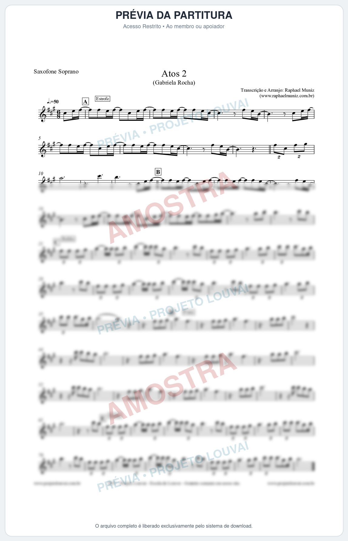 Prévia protegida da primeira página da partitura Partitura para Sax Soprano - Atos 2 - Gabriela Rocha