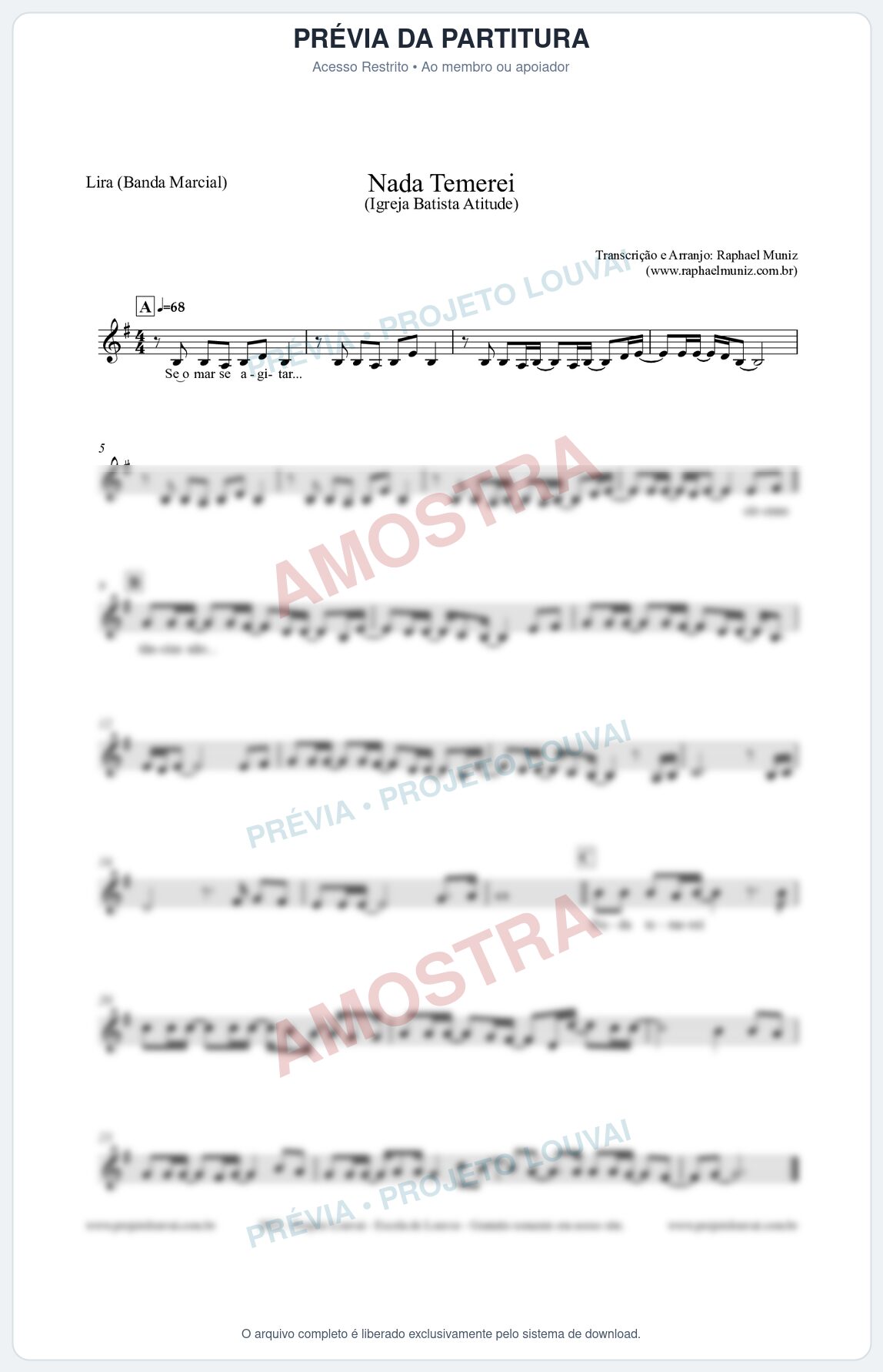 Prévia protegida da primeira página da partitura Partitura para Lira (Banda Marcial) - Nada Temerei - Igreja Batista Atitude