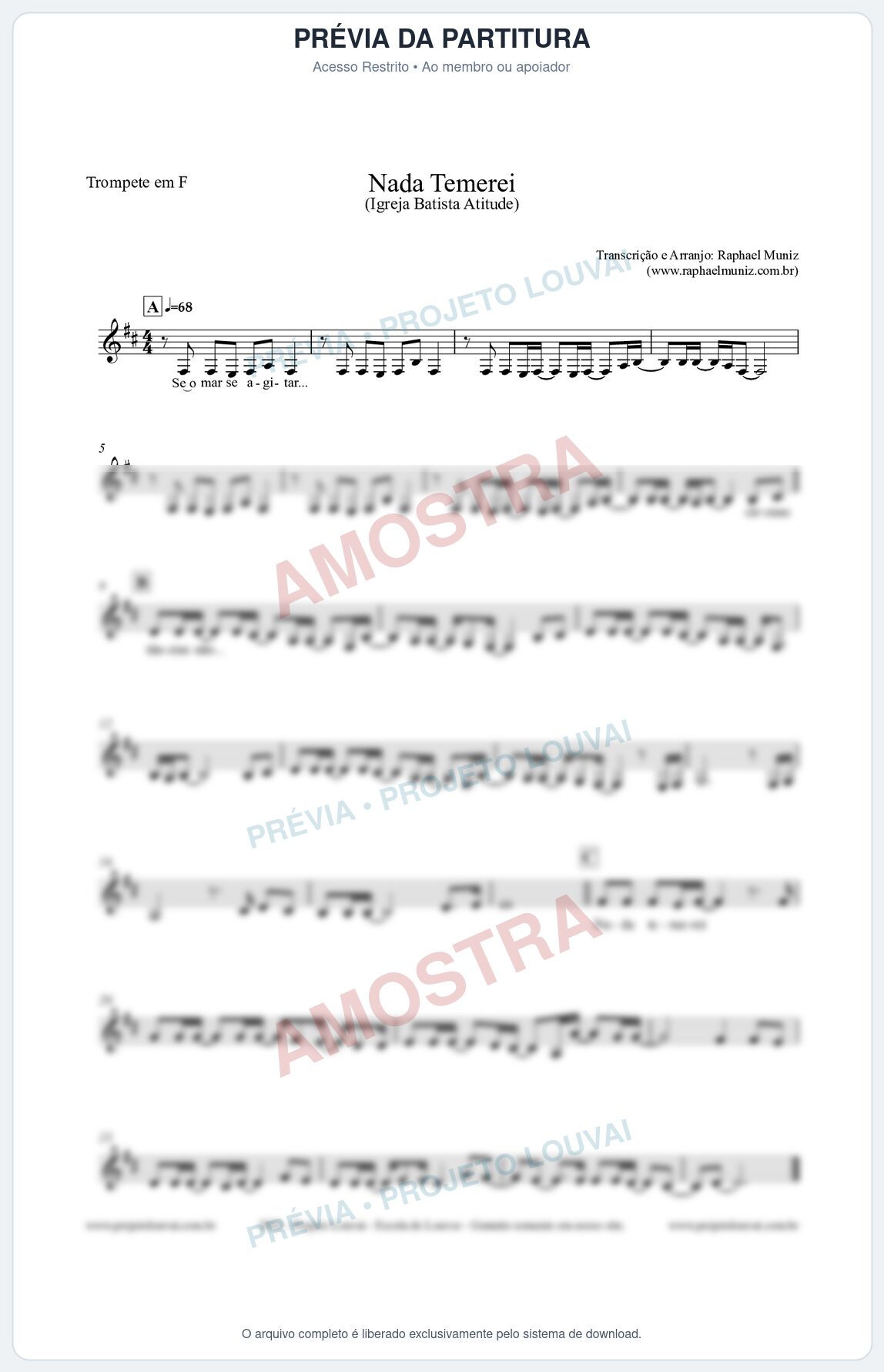 Prévia protegida da primeira página da partitura Partitura para Trompete em F - Nada Temerei - Igreja Batista Atitude