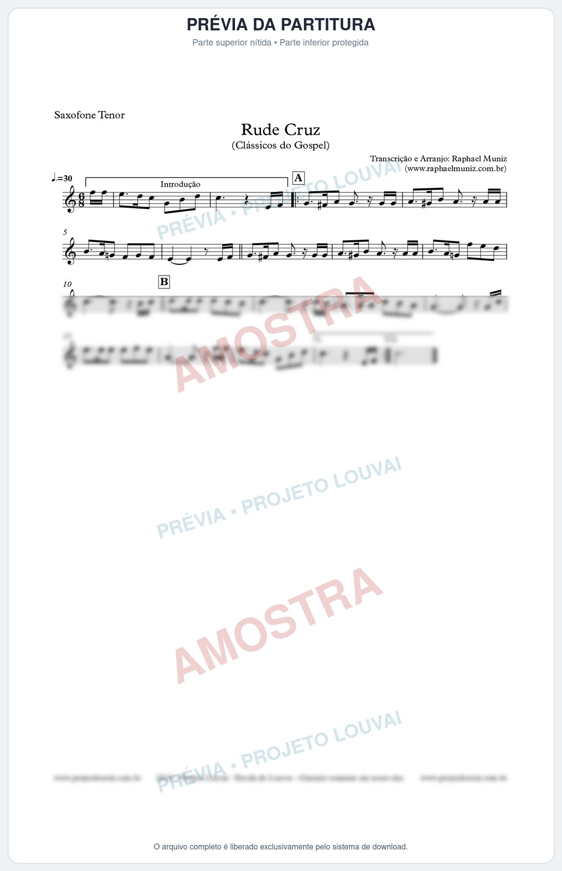 Prévia protegida da primeira página da partitura Partitura para Sax Tenor - Rude Cruz - Clássicos do Gospel