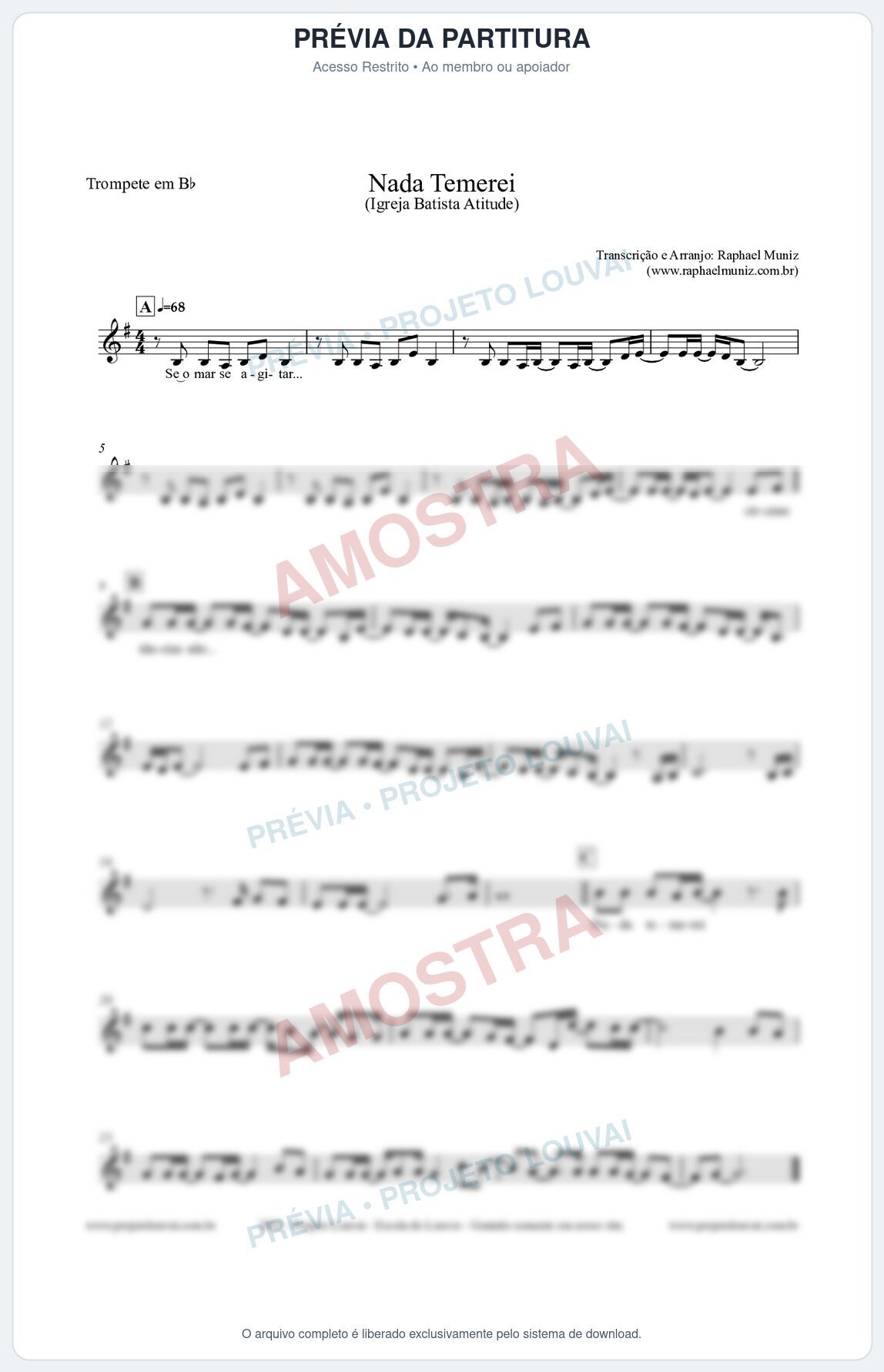 Prévia protegida da primeira página da partitura Partitura para Trompete em Bb - Nada Temerei - Igreja Batista Atitude