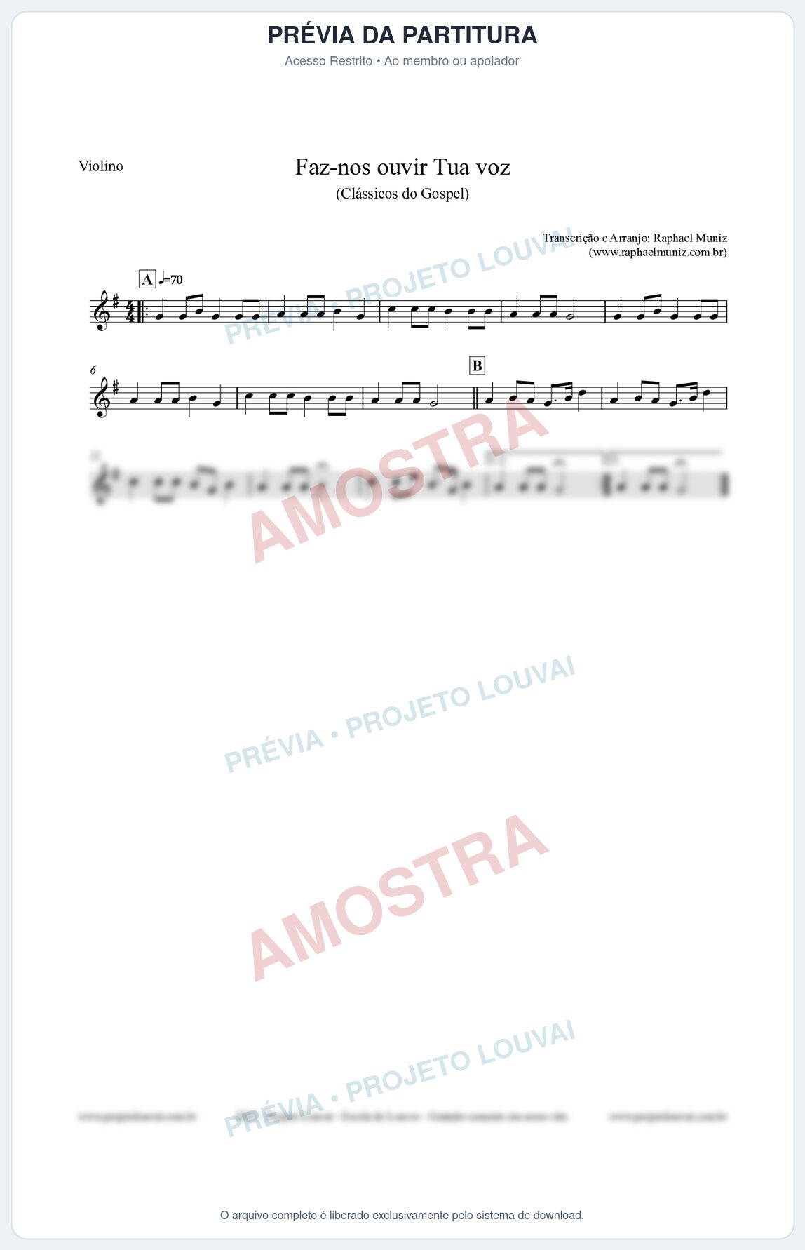 Prévia protegida da primeira página da partitura Partitura para Violino - Faz-nos ouvir Tua voz - CCB nº3 - Clássicos do Gospel