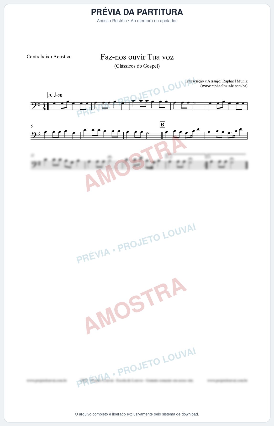 Prévia protegida da primeira página da partitura Partitura para Contrabaixo Acústico - Faz-nos ouvir Tua voz - CCB nº3 - Clássicos do Gospel