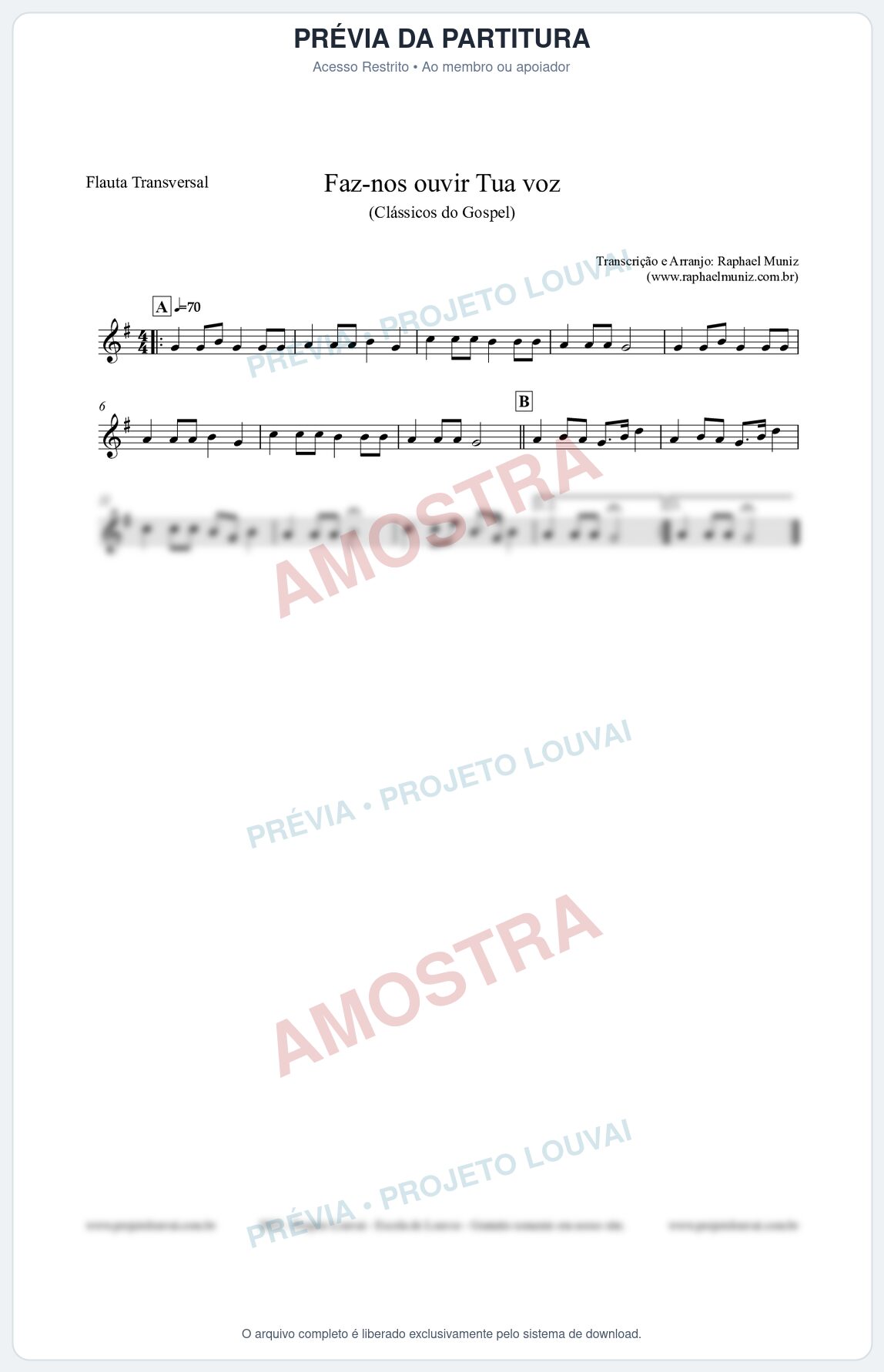 Prévia protegida da primeira página da partitura Partitura para Flauta Transversal - Faz-nos ouvir Tua voz - CCB nº3 - Clássicos do Gospel