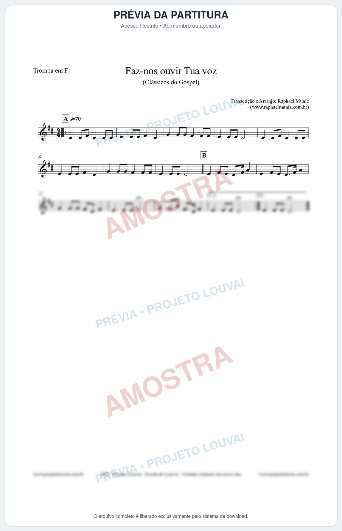 Prévia protegida da primeira página da partitura Partitura para Trompa em F - Faz-nos ouvir Tua voz - CCB nº3 - Clássicos do Gospel