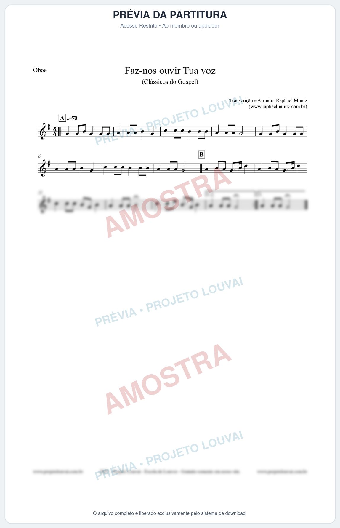 Prévia protegida da primeira página da partitura Partitura para Oboé - Faz-nos ouvir Tua voz - CCB nº3 - Clássicos do Gospel