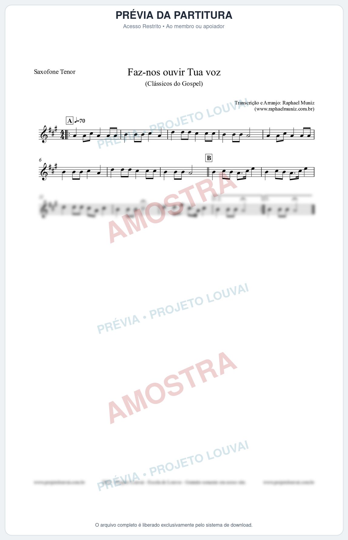 Prévia protegida da primeira página da partitura Partitura para Saxofone Tenor - Faz-nos ouvir Tua voz - CCB nº3 - Clássicos do Gospel