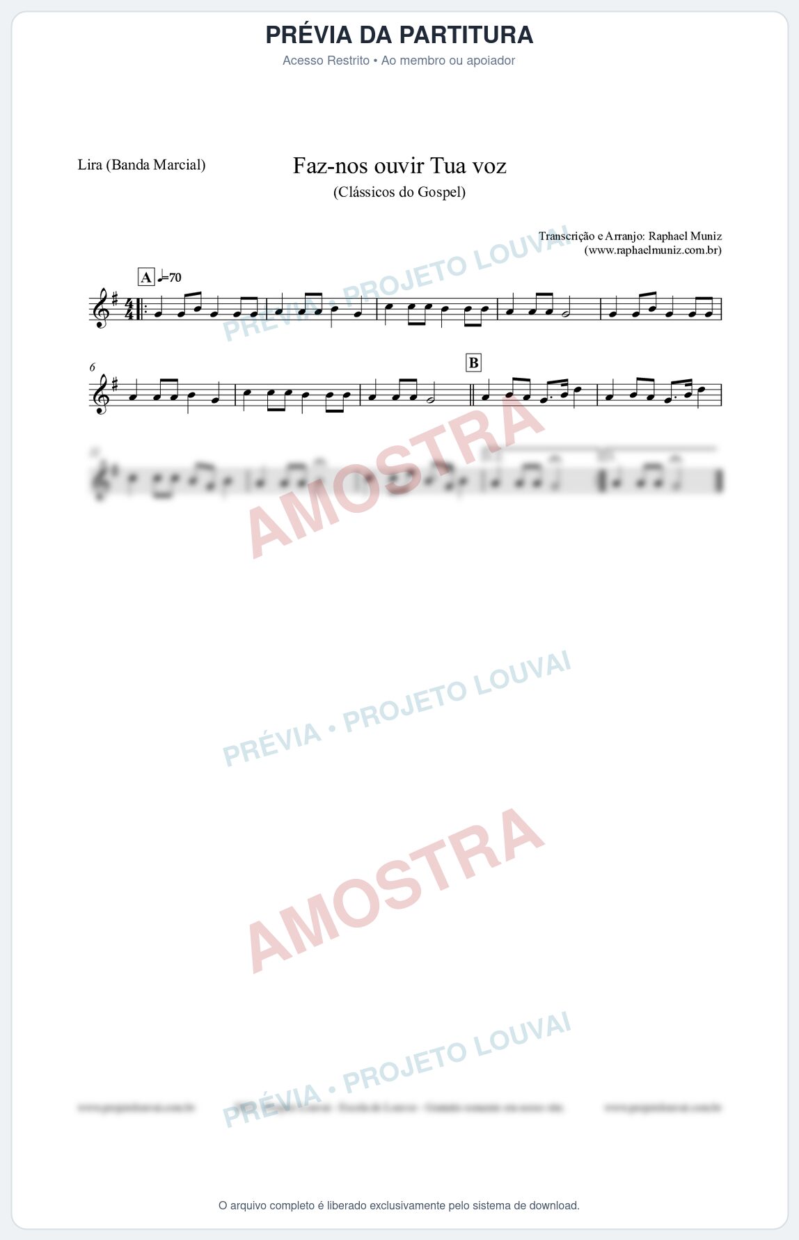 Prévia protegida da primeira página da partitura Partitura para Lira (Banda Marcial) - Faz-nos ouvir Tua voz - CCB nº3 - Clássicos do Gospel