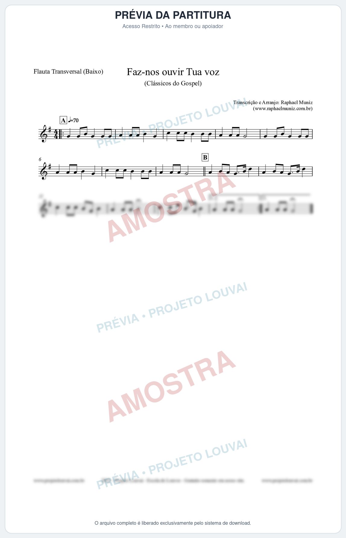 Prévia protegida da primeira página da partitura Partitura para Flauta Transversal (Baixo) - Faz-nos ouvir Tua voz - CCB nº3 - Clássicos do Gospel