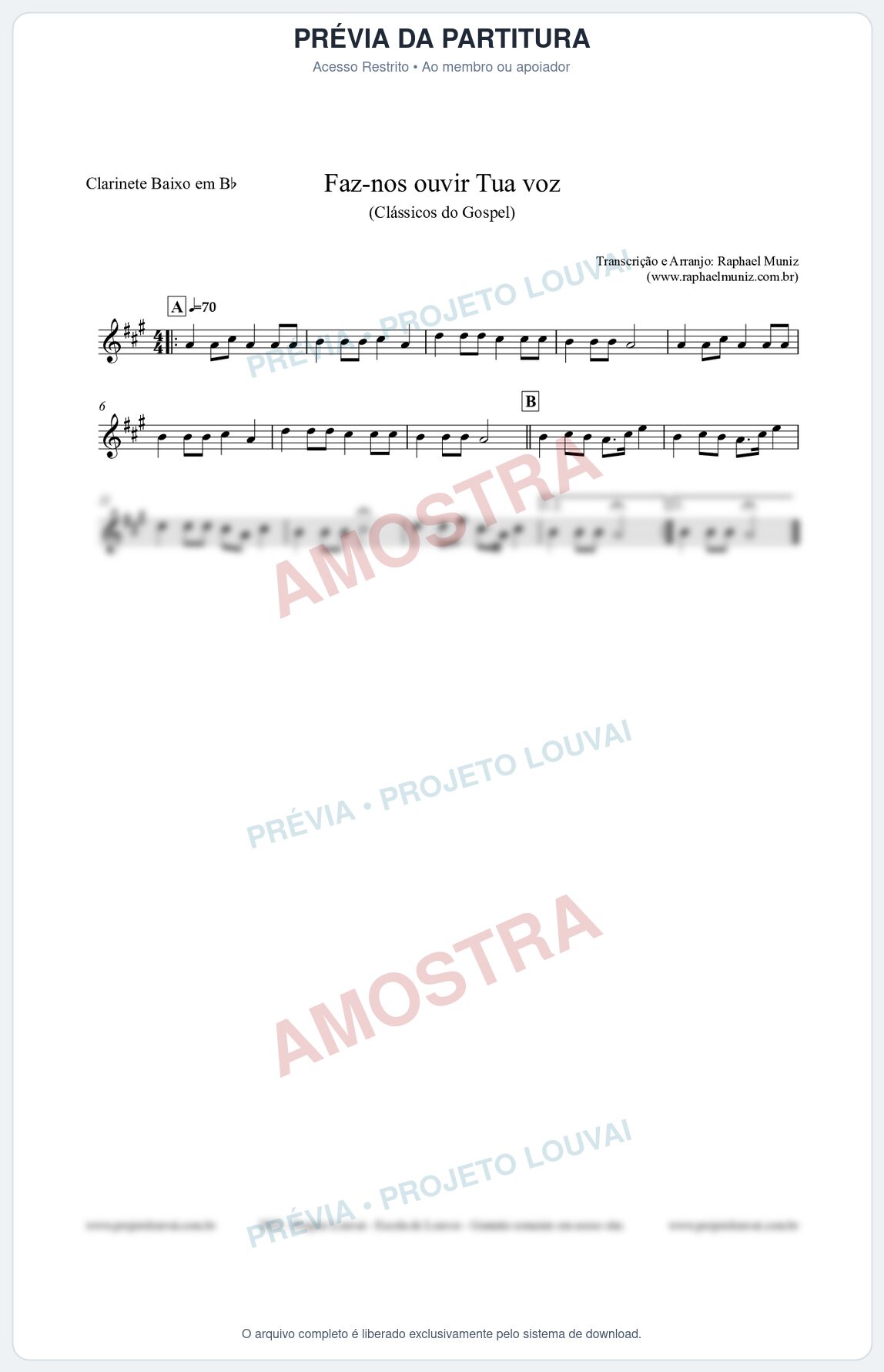Prévia protegida da primeira página da partitura Partitura para Clarinete Baixo em Bb - Faz-nos ouvir Tua voz - CCB nº3 - Clássicos do Gospel
