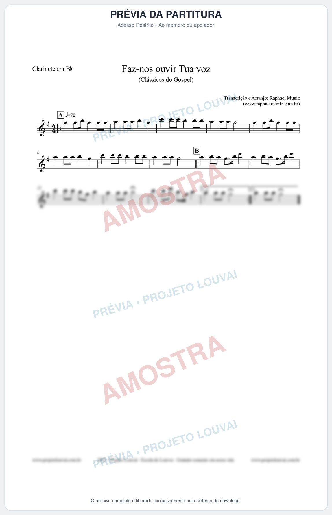 Prévia protegida da primeira página da partitura Partitura para Clarinete em Bb - Faz-nos ouvir Tua voz - CCB nº3 - Clássicos do Gospel