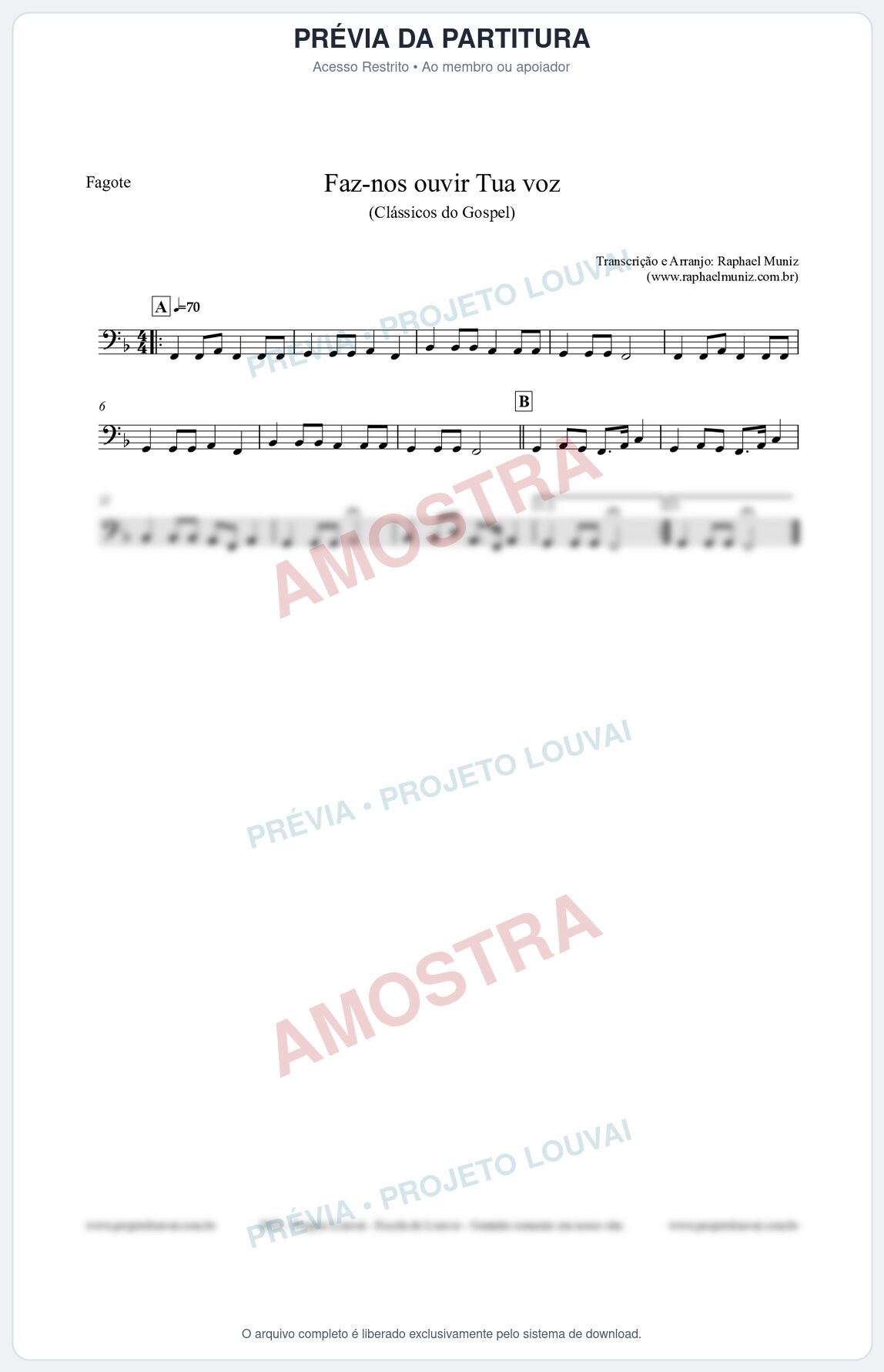 Prévia protegida da primeira página da partitura Partitura para Fagote - Faz-nos ouvir Tua voz - CCB nº3 - Clássicos do Gospel