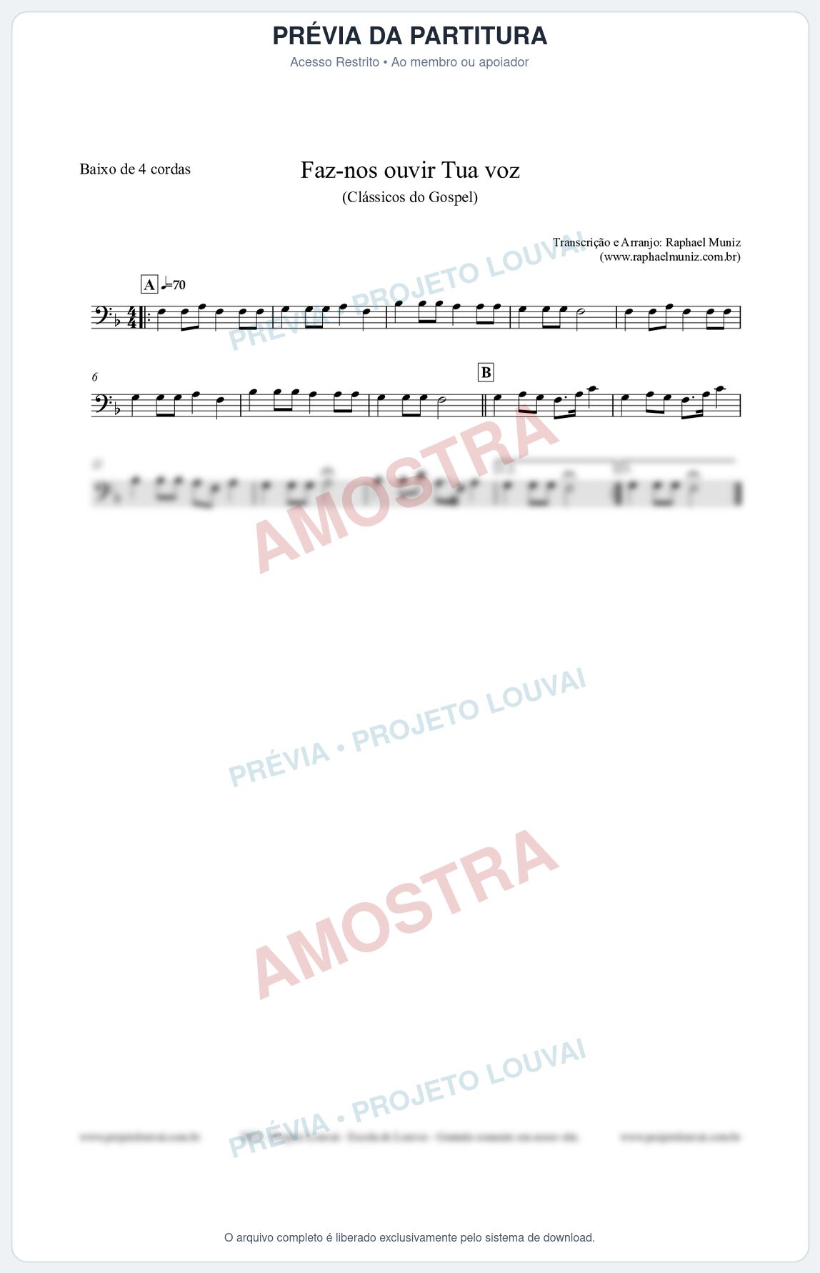 Prévia protegida da primeira página da partitura Partitura para Baixo de 4 cordas - Faz-nos ouvir Tua voz - CCB nº3 - Clássicos do Gospel
