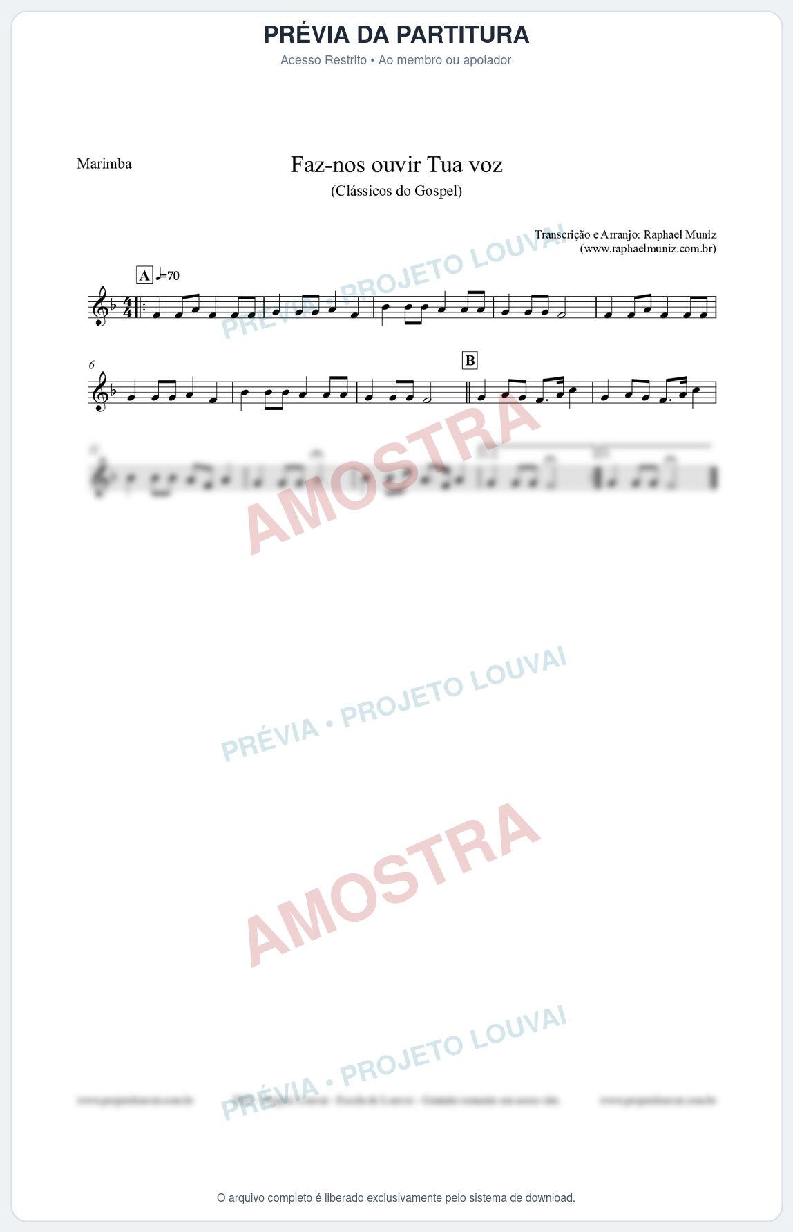 Prévia protegida da primeira página da partitura Partitura para Marimba - Faz-nos ouvir Tua voz - CCB nº3 - Clássicos do Gospel