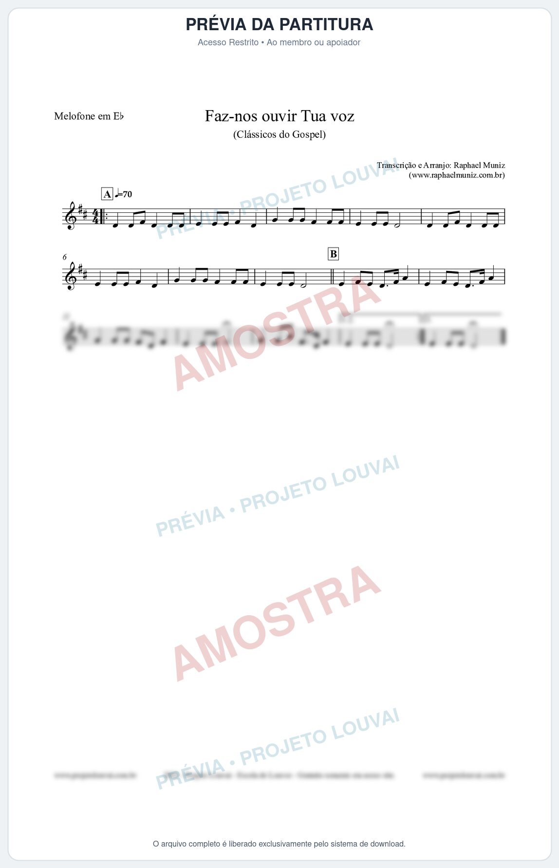 Prévia protegida da primeira página da partitura Partitura para Melofone em Eb - Faz-nos ouvir Tua voz - CCB nº3 - Clássicos do Gospel