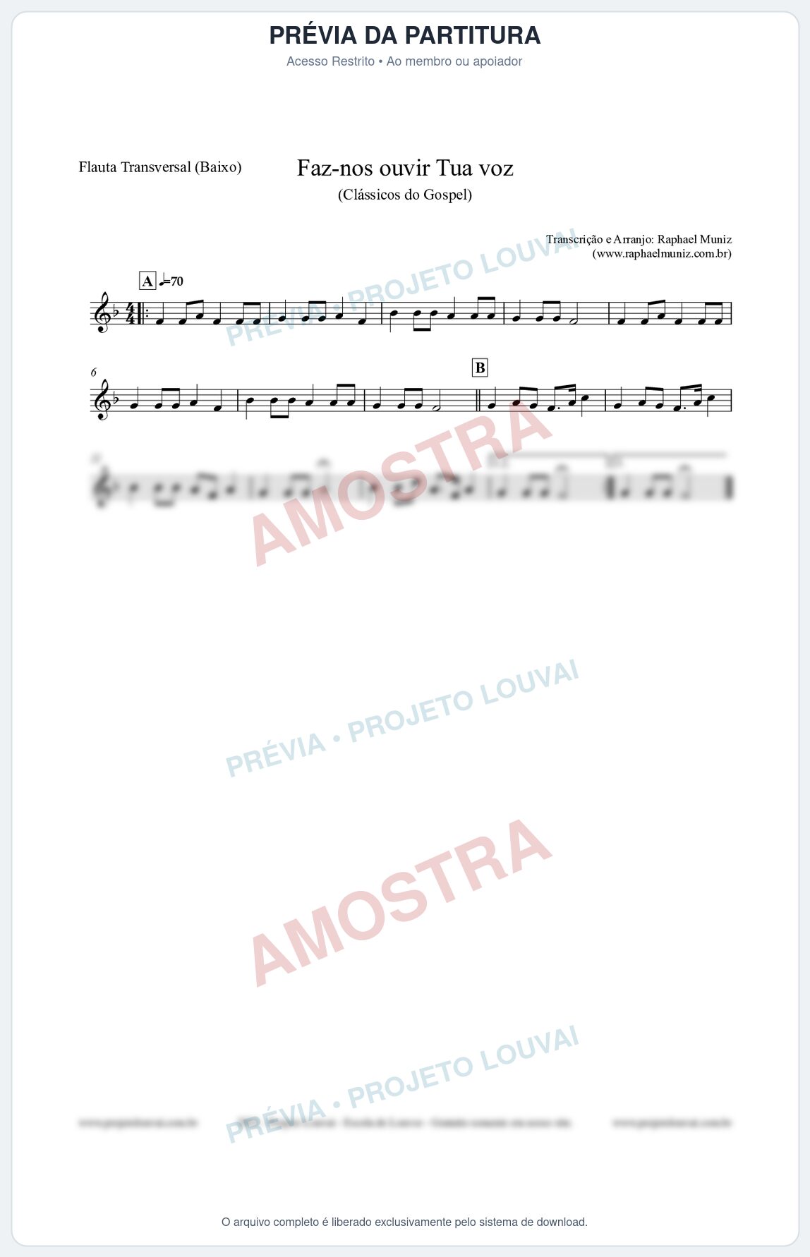 Prévia protegida da primeira página da partitura Partitura para Flauta Transversal (Baixo) - Faz-nos ouvir Tua voz - CCB nº3 - Clássicos do Gospel
