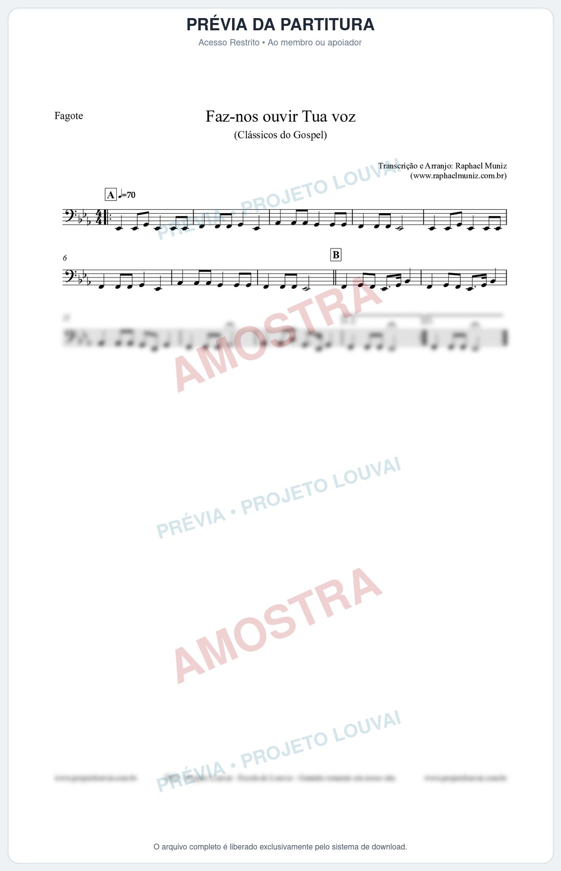 Prévia protegida da primeira página da partitura Partitura para Fagote - Faz-nos ouvir Tua voz - CCB nº3 - Clássicos do Gospel