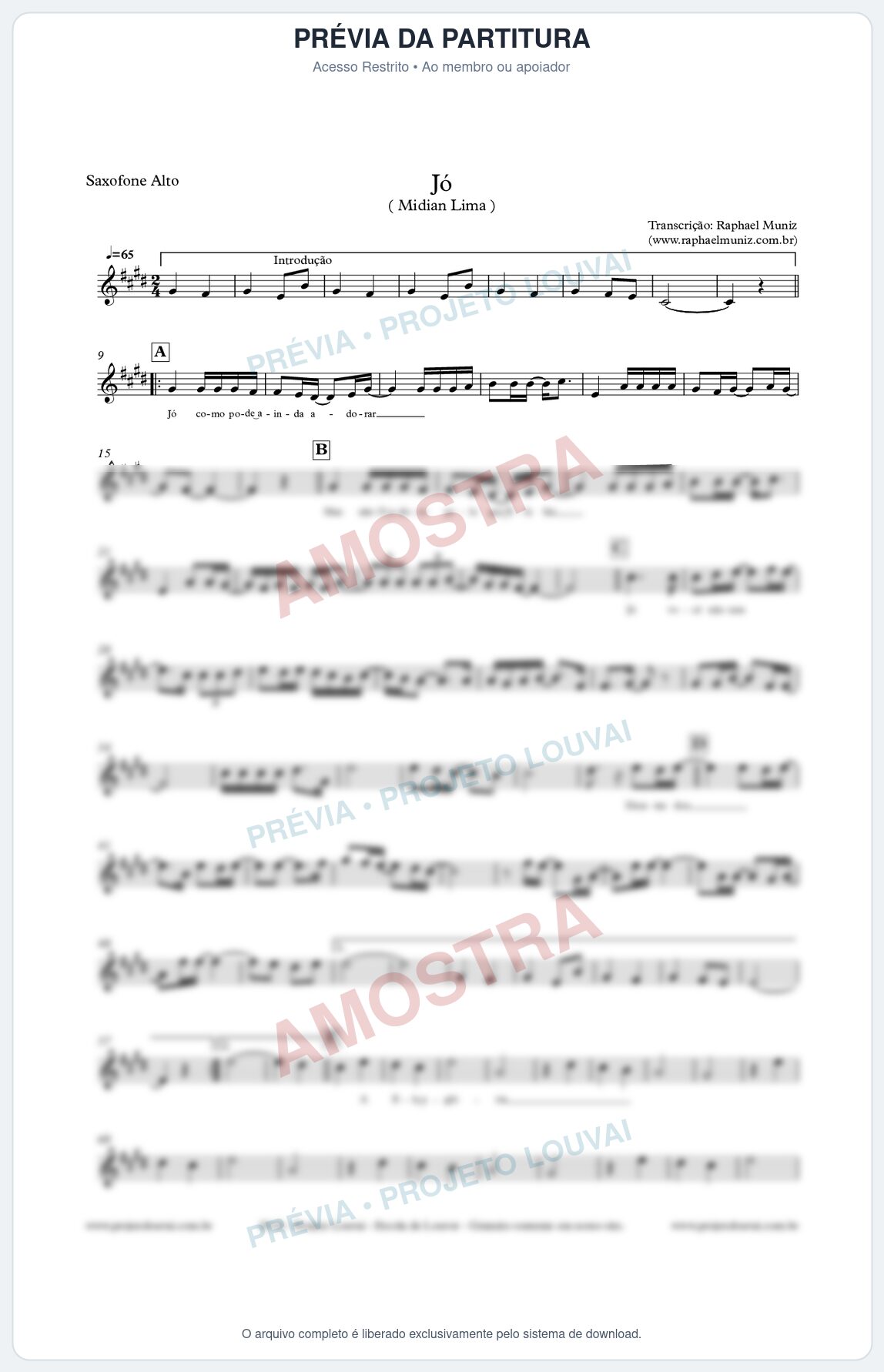 Prévia protegida da primeira página da partitura Partitura para Sax Alto - Jó - Midian Lima