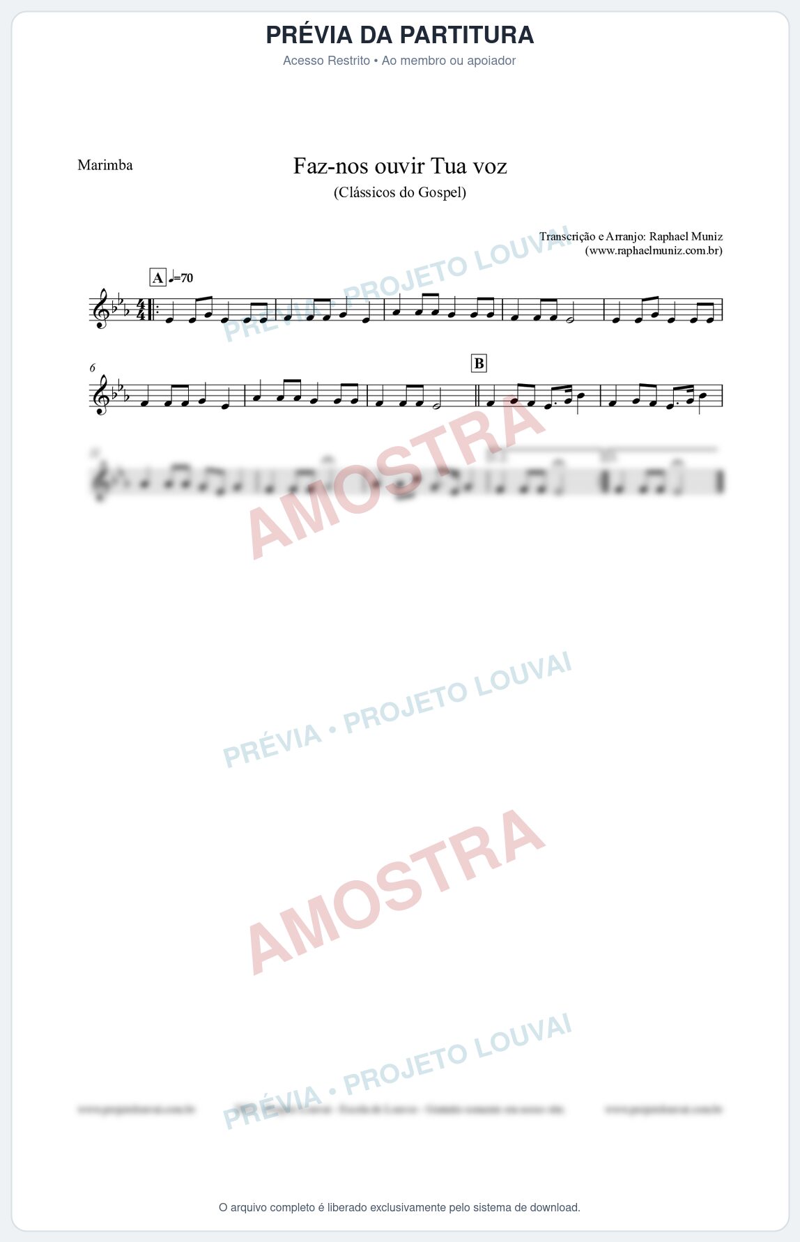 Prévia protegida da primeira página da partitura Partitura para Marimba - Faz-nos ouvir Tua voz - CCB nº3 - Clássicos do Gospel