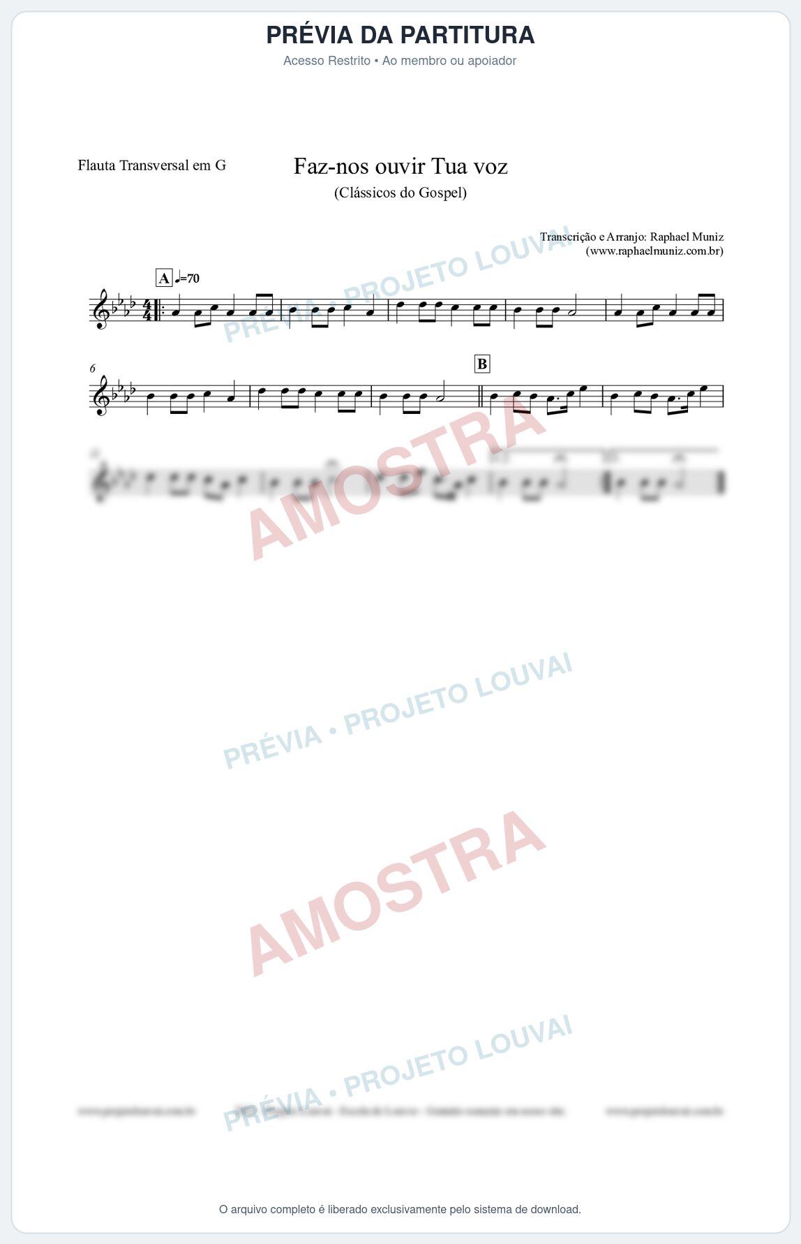 Prévia protegida da primeira página da partitura Partitura para Flauta Transversal em G - Faz-nos ouvir Tua voz - CCB nº3 - Clássicos do Gospel