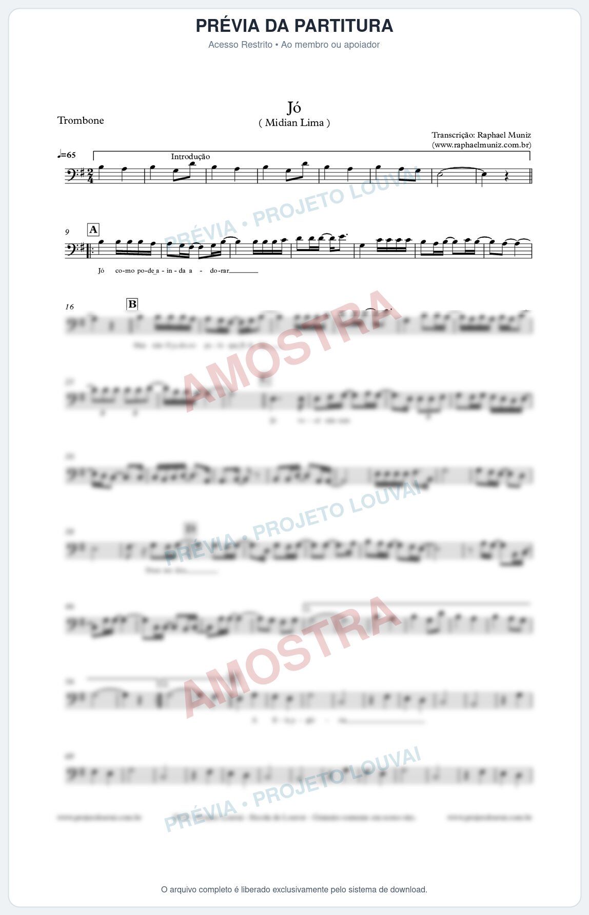 Prévia protegida da primeira página da partitura Partitura para Trombone - Jó - Midian Lima