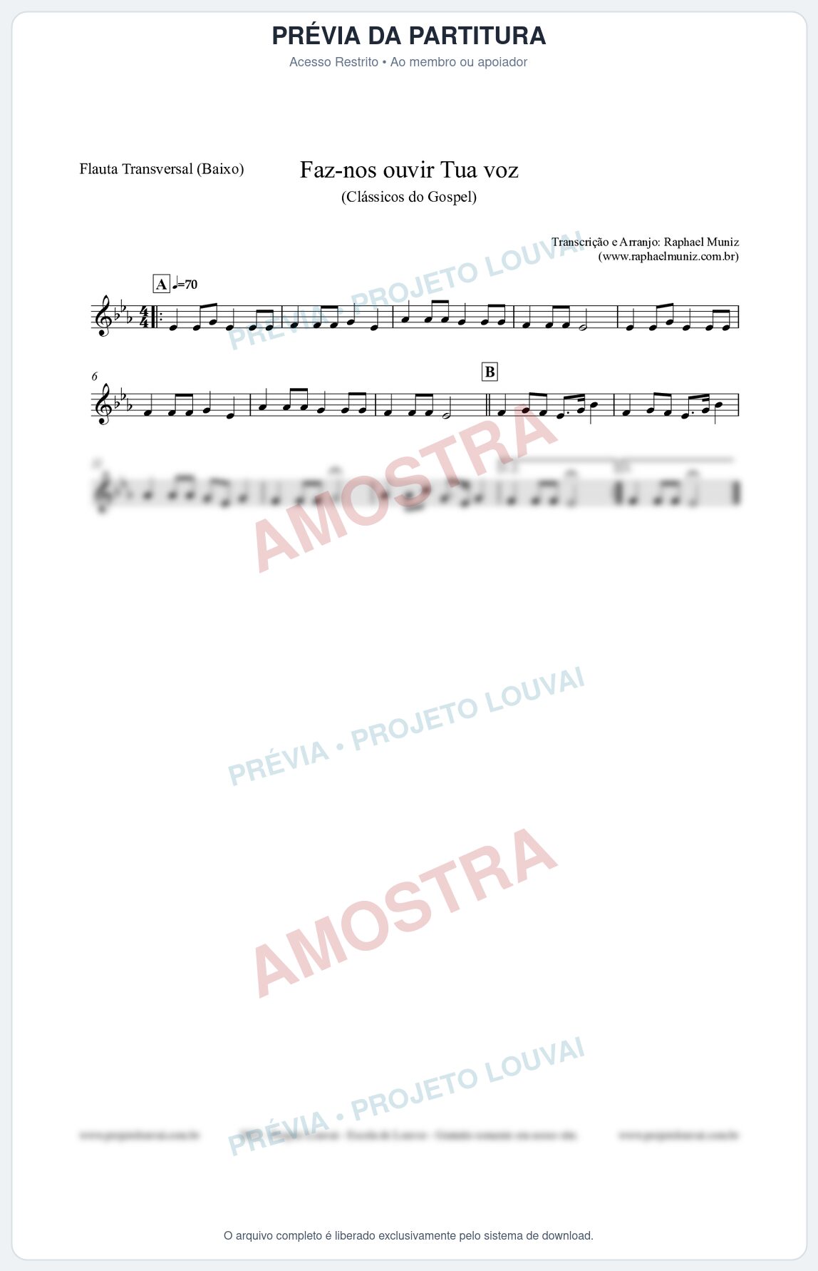 Prévia protegida da primeira página da partitura Partitura para Flauta Transversal (Baixo) - Faz-nos ouvir Tua voz - CCB nº3 - Clássicos do Gospel