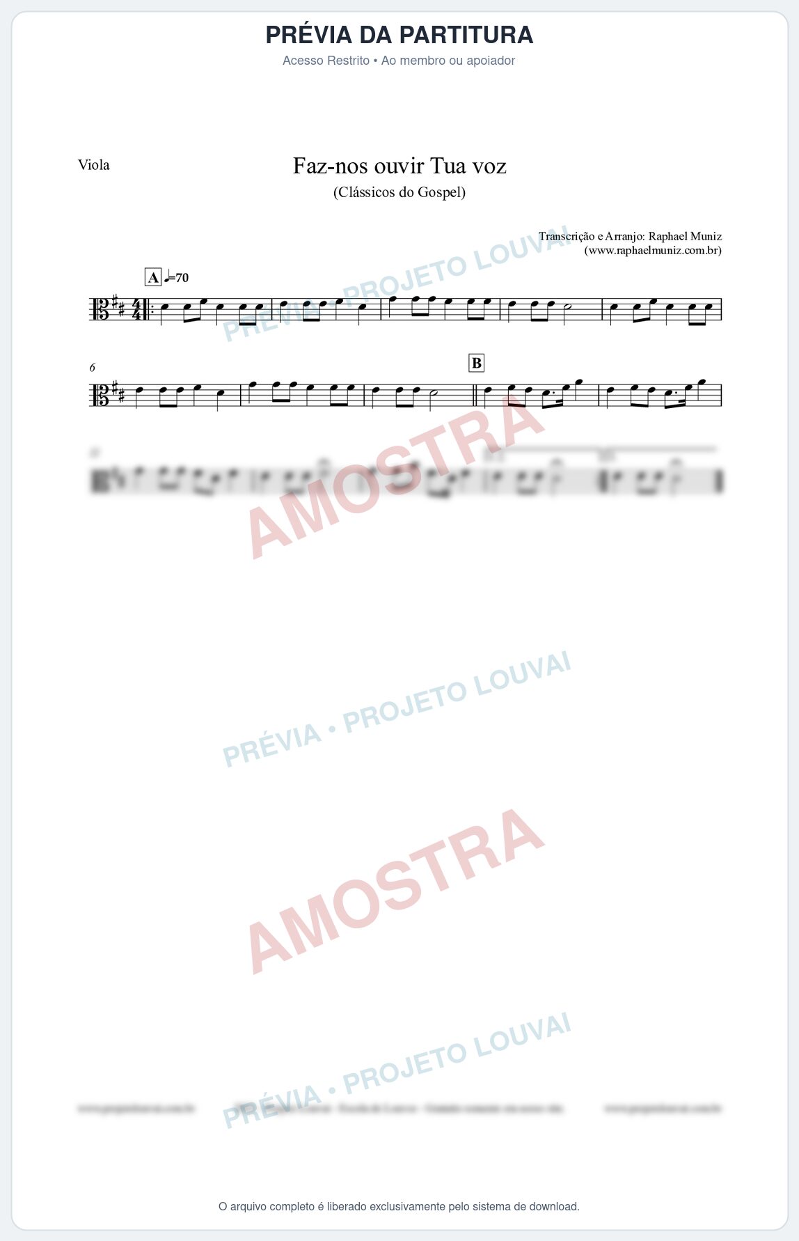 Prévia protegida da primeira página da partitura Partitura para Viola - Faz-nos ouvir Tua voz - CCB nº3 - Clássicos do Gospel