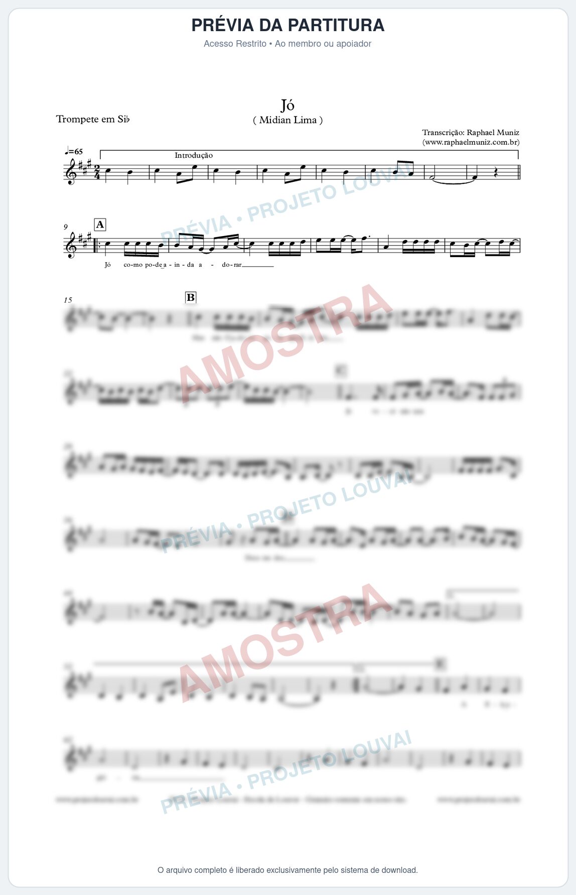 Prévia protegida da primeira página da partitura Partitura para Trompete - Jó - Midian Lima