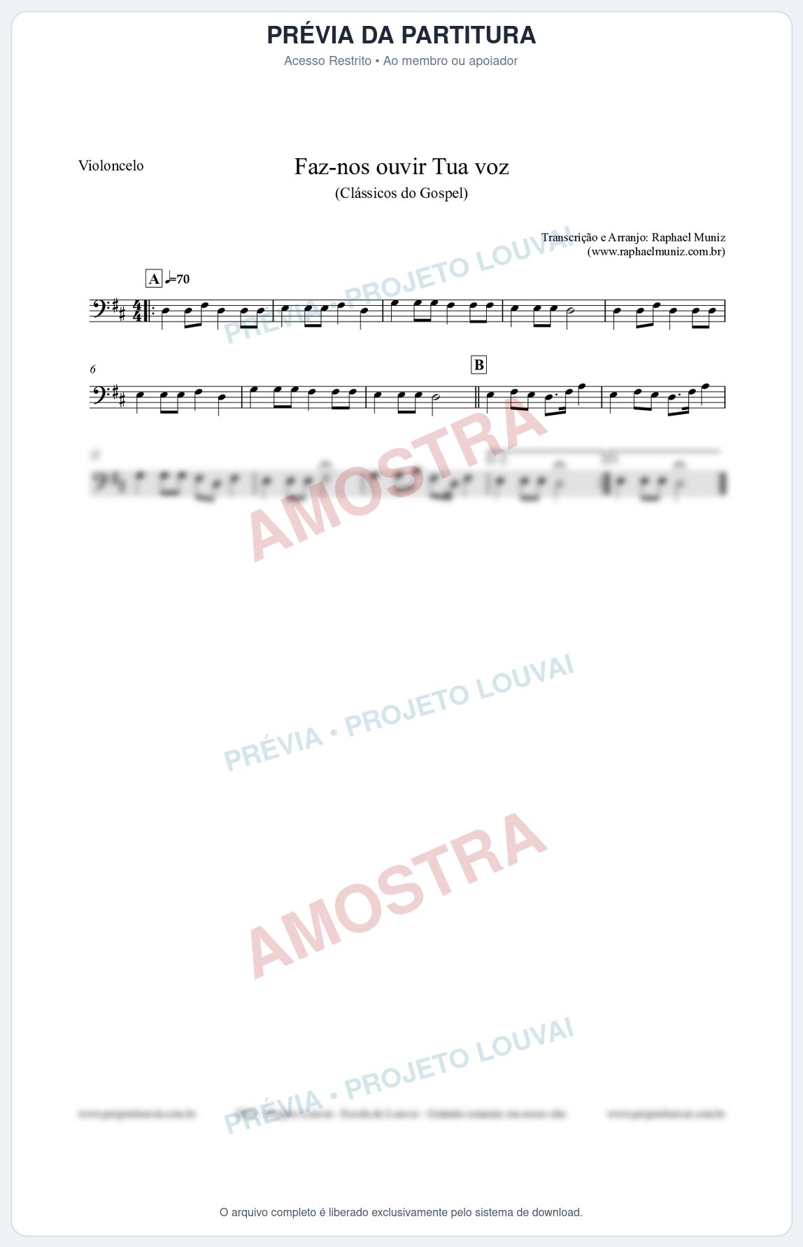 Prévia protegida da primeira página da partitura Partitura para Violoncelo - Faz-nos ouvir Tua voz - CCB nº3 - Clássicos do Gospel