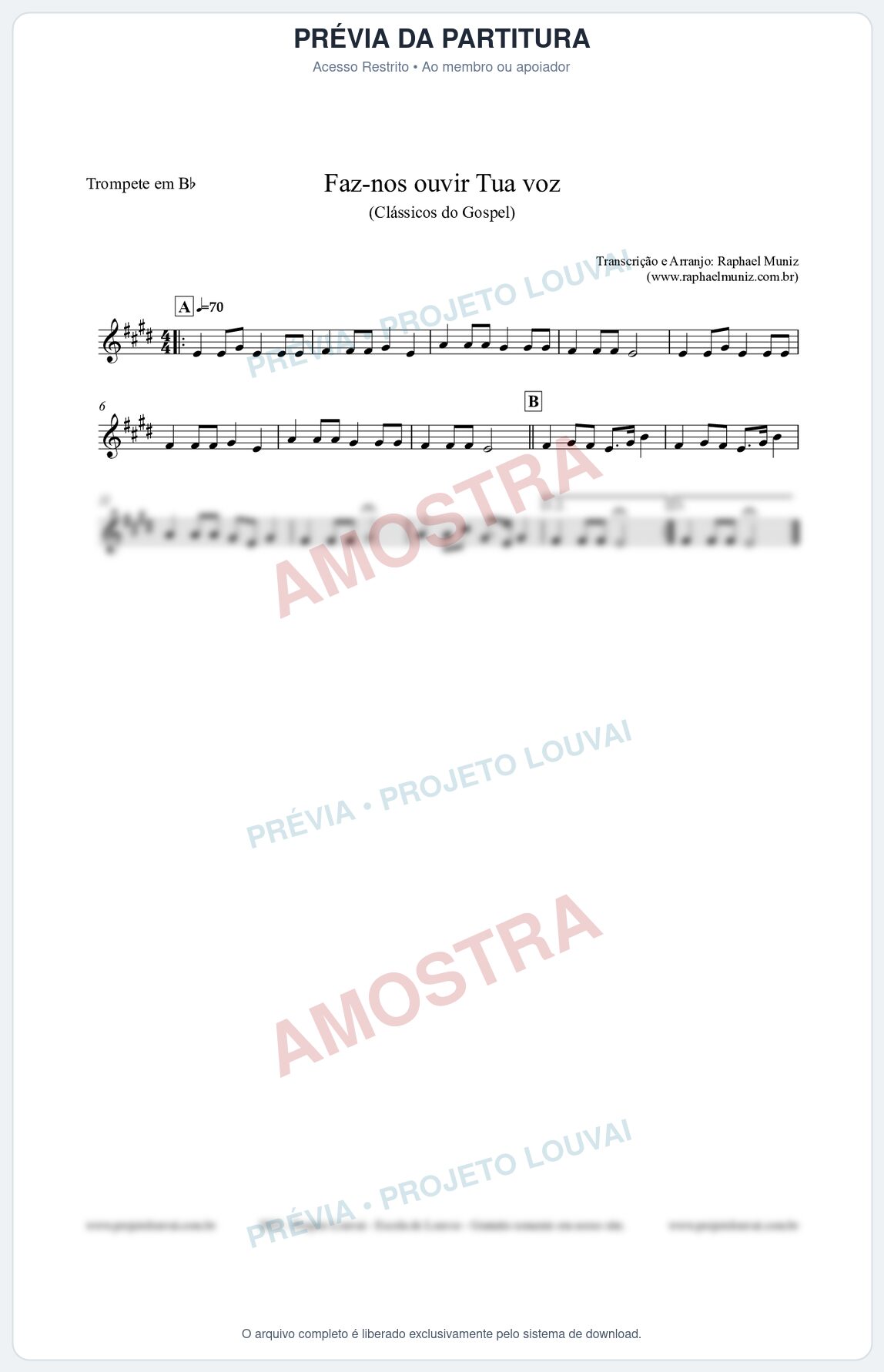 Prévia protegida da primeira página da partitura Partitura para Trompete em Bb - Faz-nos ouvir Tua voz - CCB nº3 - Clássicos do Gospel