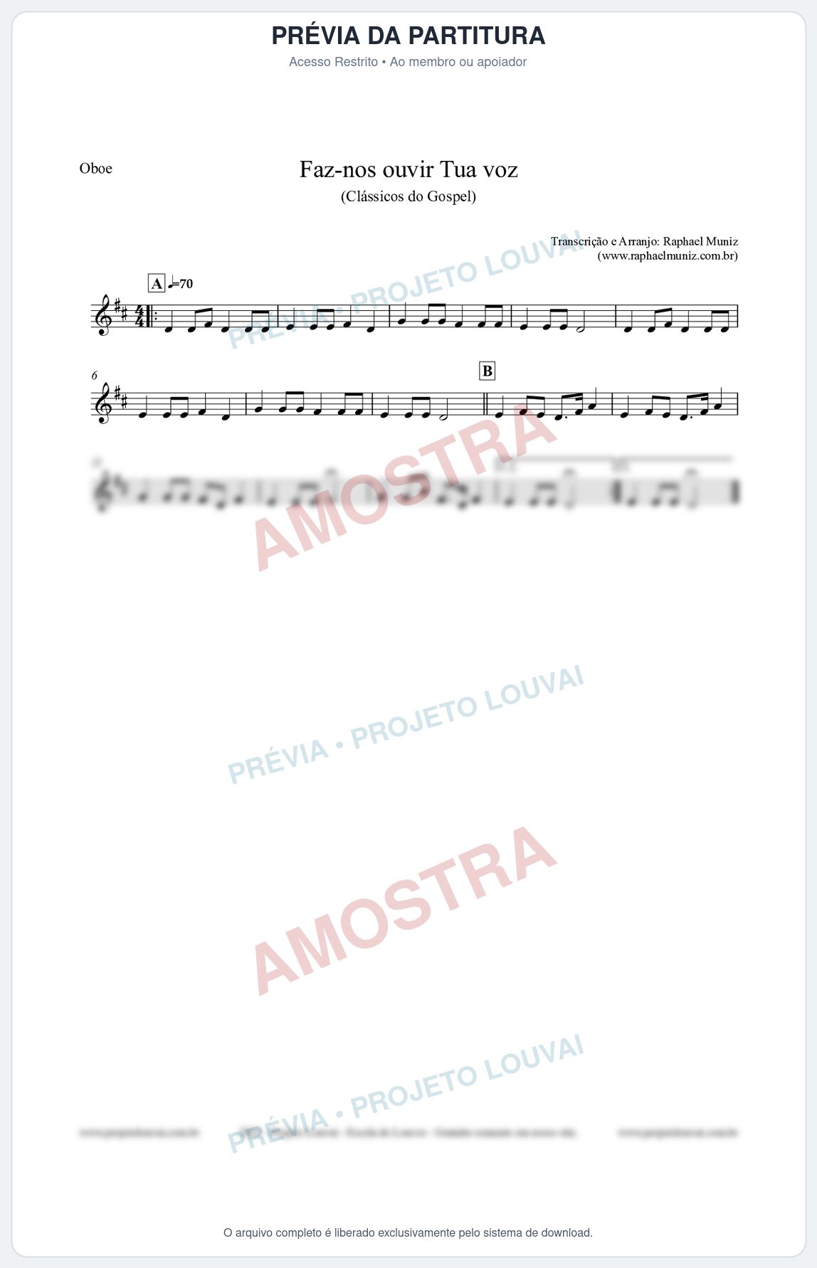 Prévia protegida da primeira página da partitura Partitura para Oboé - Faz-nos ouvir Tua voz - CCB nº3 - Clássicos do Gospel