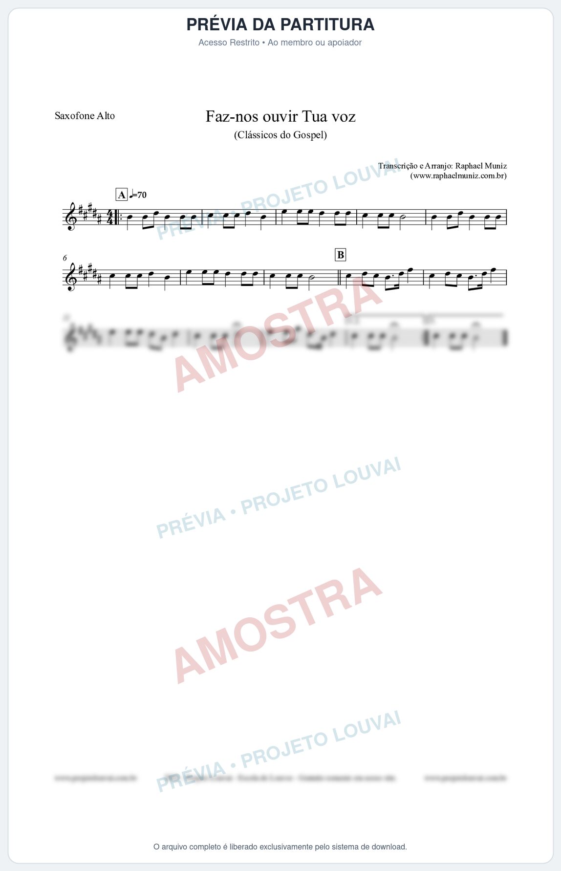 Prévia protegida da primeira página da partitura Partitura para Saxofone Alto - Faz-nos ouvir Tua voz - CCB nº3 - Clássicos do Gospel
