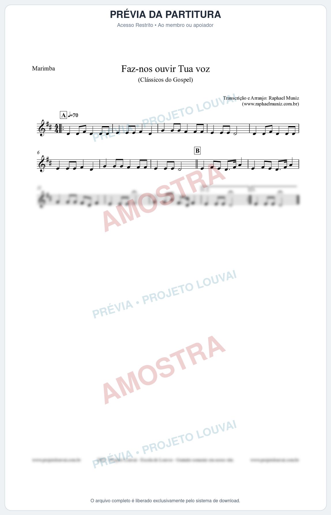 Prévia protegida da primeira página da partitura Partitura para Marimba - Faz-nos ouvir Tua voz - CCB nº3 - Clássicos do Gospel
