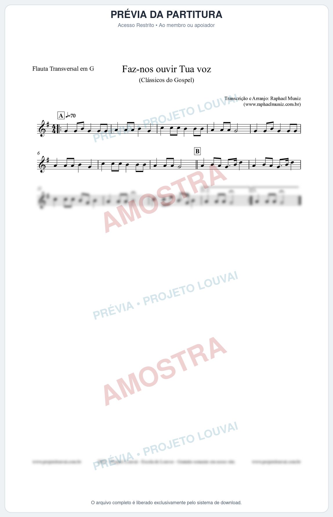 Prévia protegida da primeira página da partitura Partitura para Flauta Transversal em G - Faz-nos ouvir Tua voz - CCB nº3 - Clássicos do Gospel