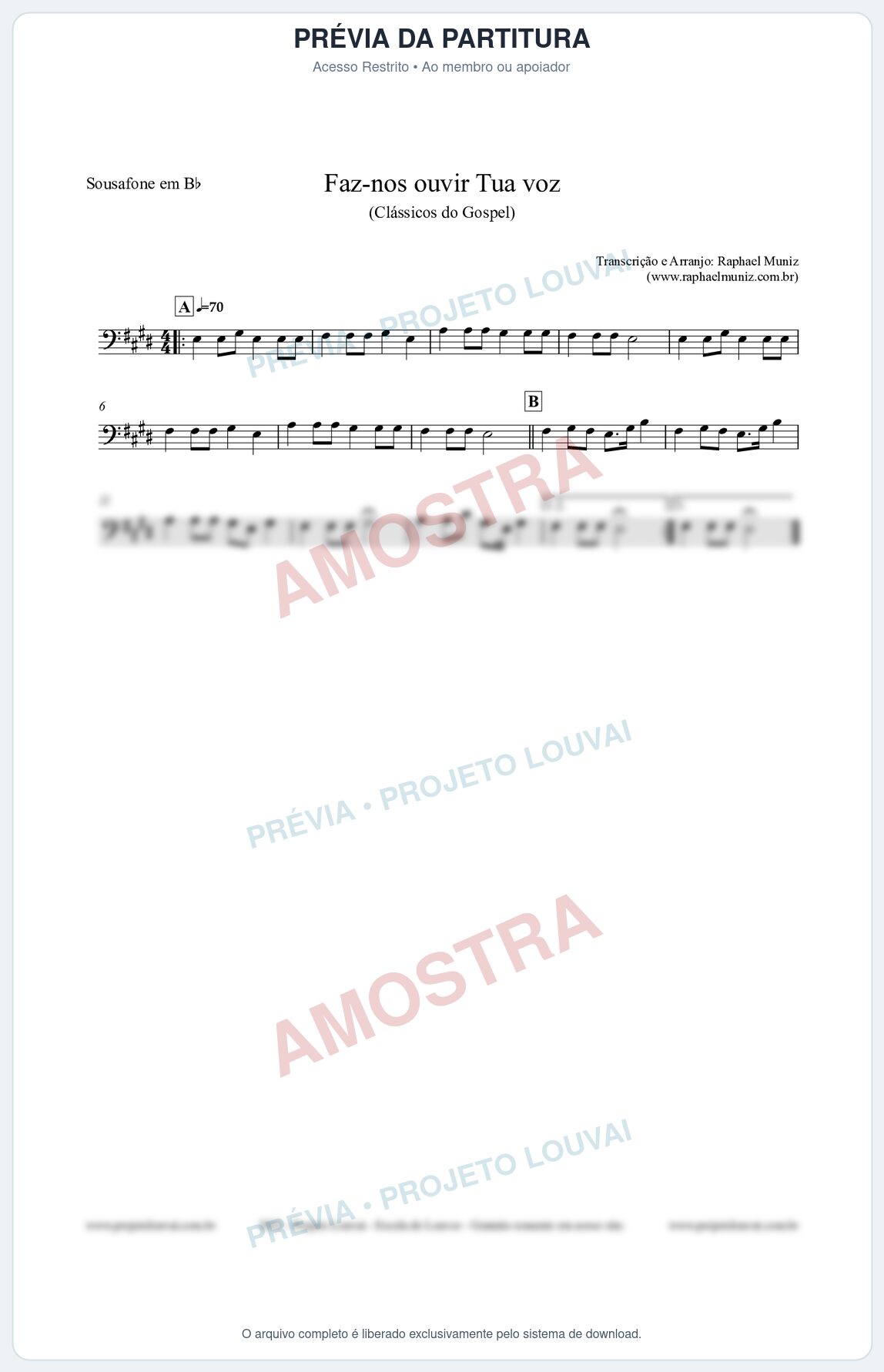 Prévia protegida da primeira página da partitura Partitura para Sousafone em Bb - Faz-nos ouvir Tua voz - CCB nº3 - Clássicos do Gospel