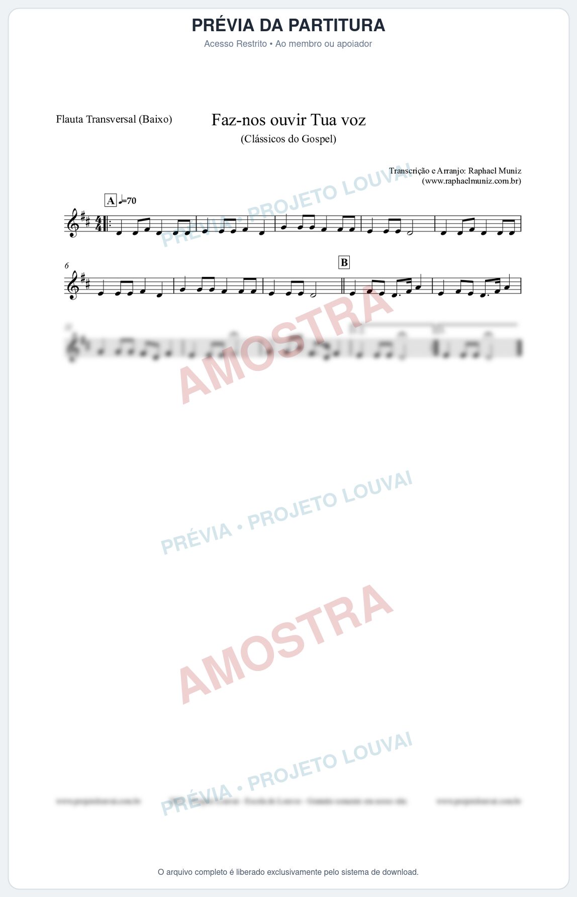Prévia protegida da primeira página da partitura Partitura para Flauta Transversal (Baixo) - Faz-nos ouvir Tua voz - CCB nº3 - Clássicos do Gospel