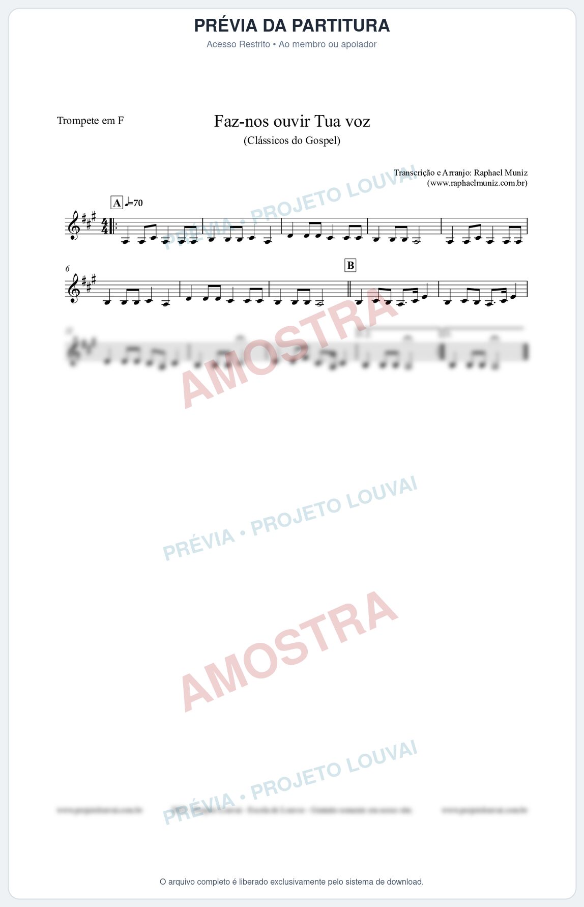 Prévia protegida da primeira página da partitura Partitura para Trompete em F - Faz-nos ouvir Tua voz - CCB nº3 - Clássicos do Gospel
