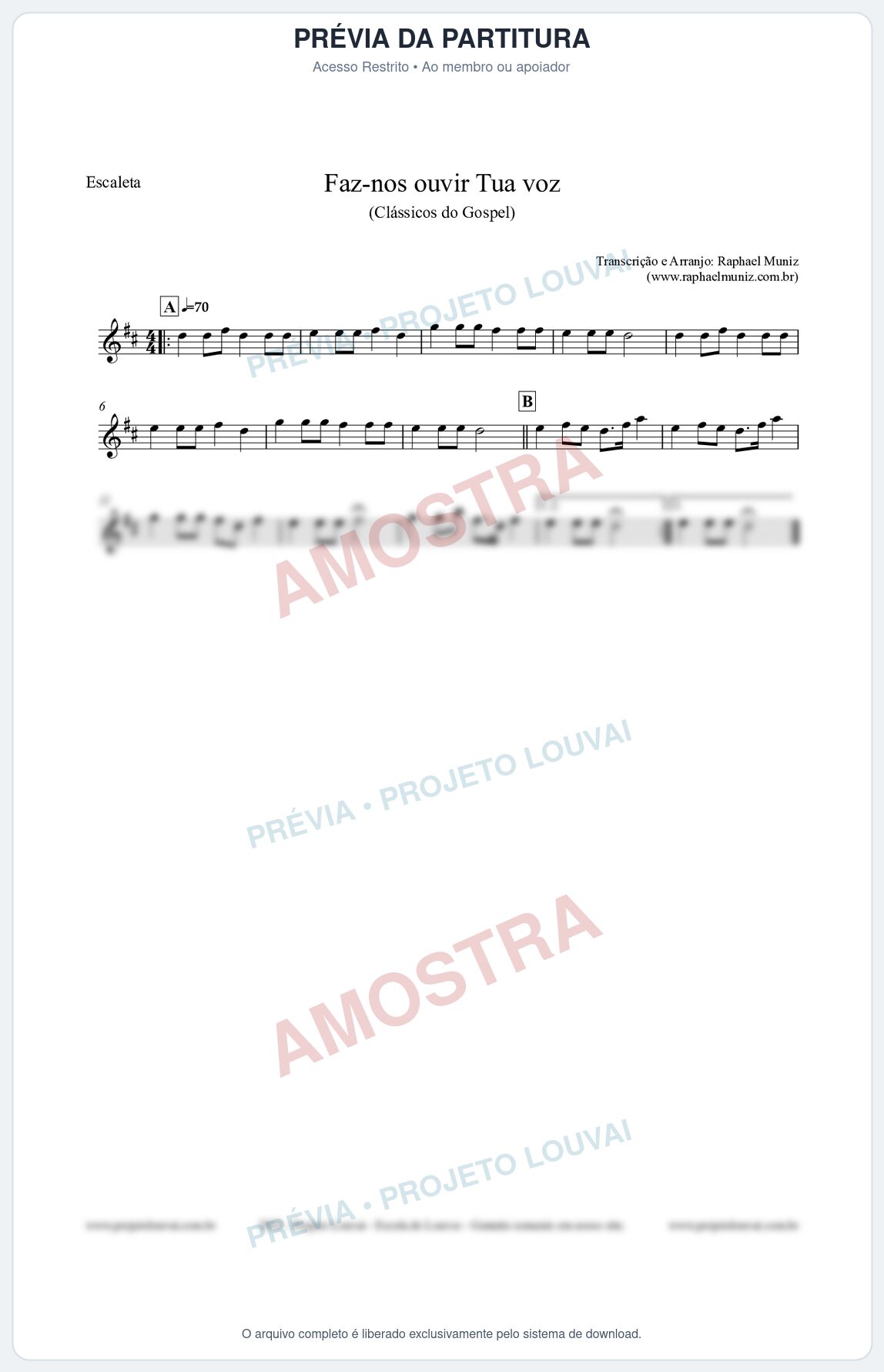 Prévia protegida da primeira página da partitura Partitura para Escaleta - Faz-nos ouvir Tua voz - CCB nº3 - Clássicos do Gospel
