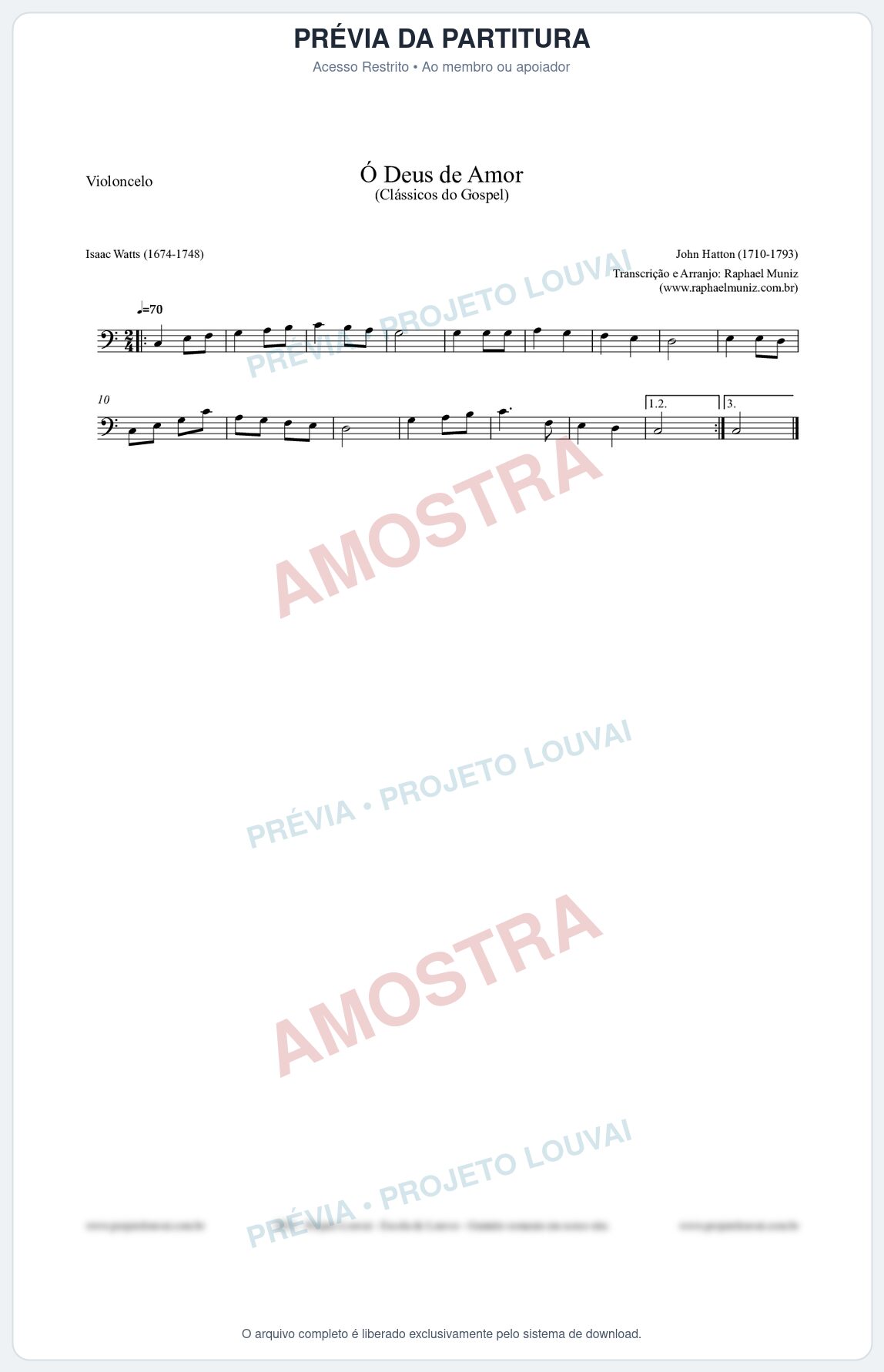 Prévia protegida da primeira página da partitura Partitura para Violoncelo - Ó Deus de Amor - HA nº1 - Clássicos do Gospel
