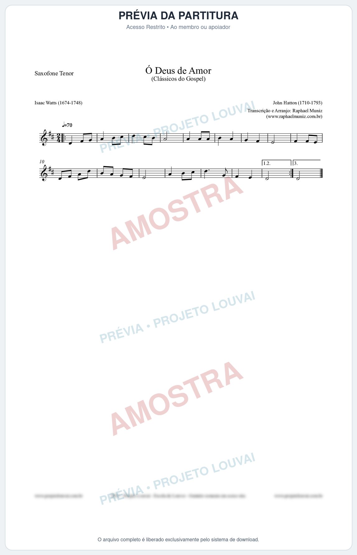 Prévia protegida da primeira página da partitura Partitura para Saxofone Tenor - Ó Deus de Amor - HA nº1 - Clássicos do Gospel