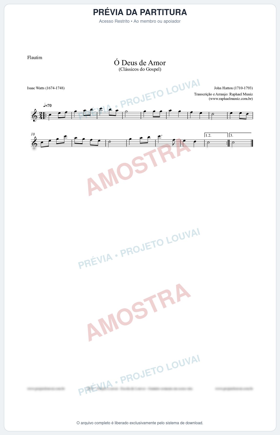 Prévia protegida da primeira página da partitura Partitura para Flautim - Ó Deus de Amor - HA nº1 - Clássicos do Gospel