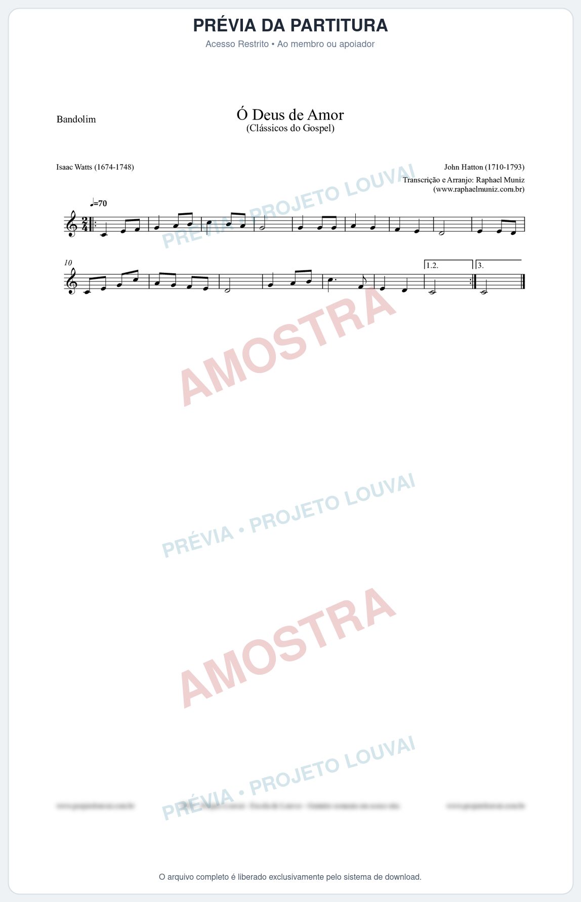 Prévia protegida da primeira página da partitura Partitura para Bandolim - Ó Deus de Amor - HA nº1 - Clássicos do Gospel